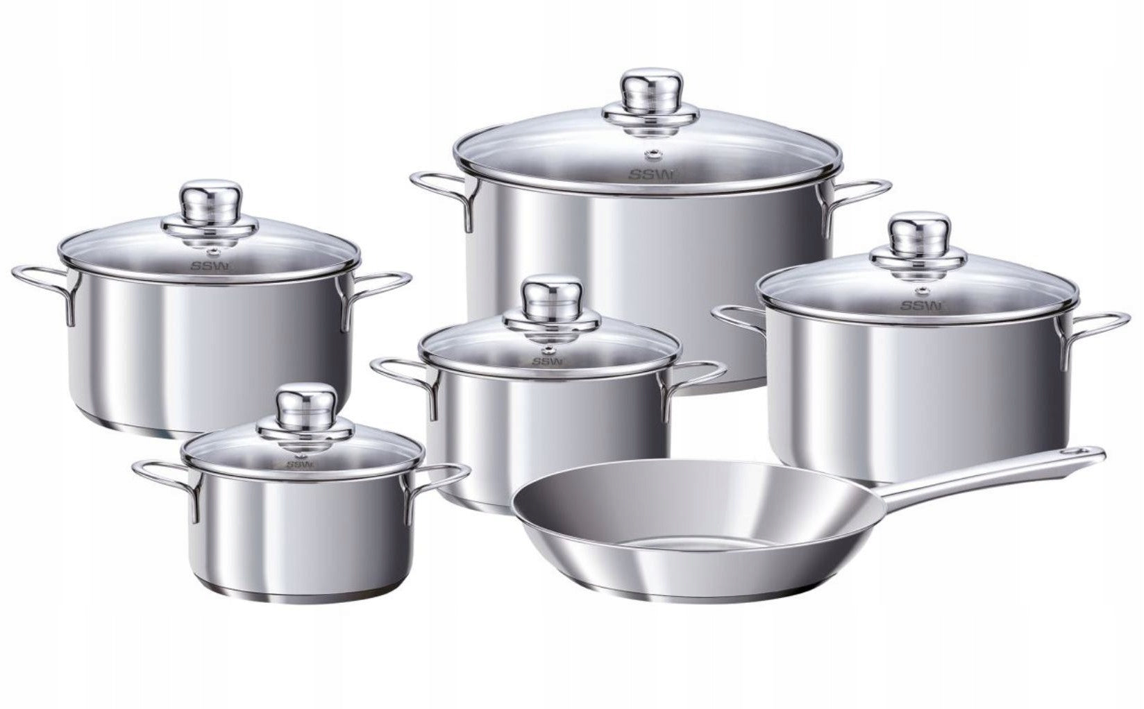 SET OF stainless steel POTS with lids 11el SSW PEPERONI FOR GAS INDUCTION Manufacturer code SSW PEPERONI KOMPLET GARNKÓW NA INDUKCJĘ