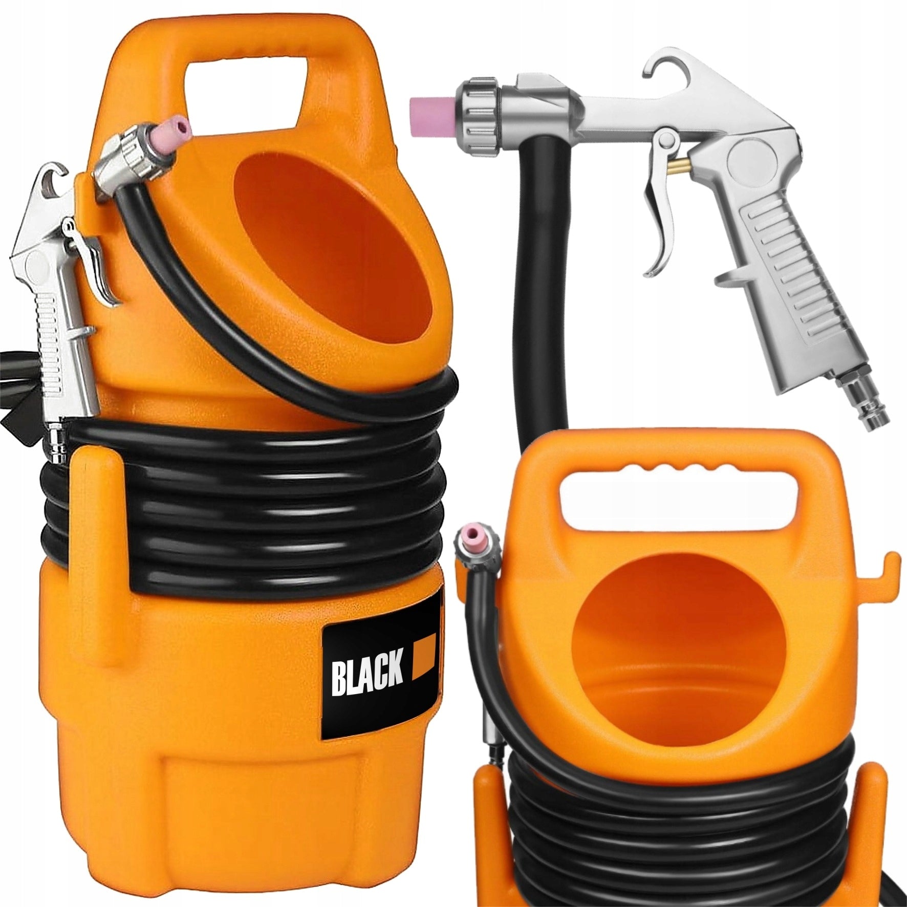 SET PNEUMATIC SIPHON SANDBLASTER BLACK 10L + 4 NOZZLES HOSE GUN