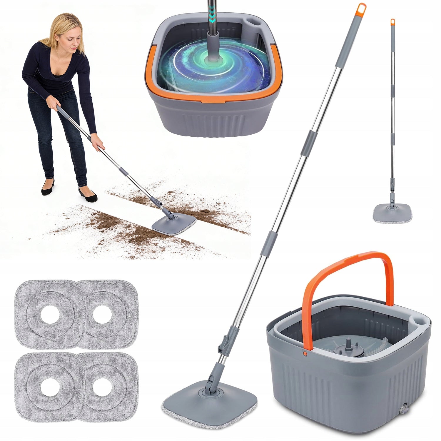 SET ROTARY MOP DOUBLE CHAMBER BUCKET CLEAN DIRTY WATER