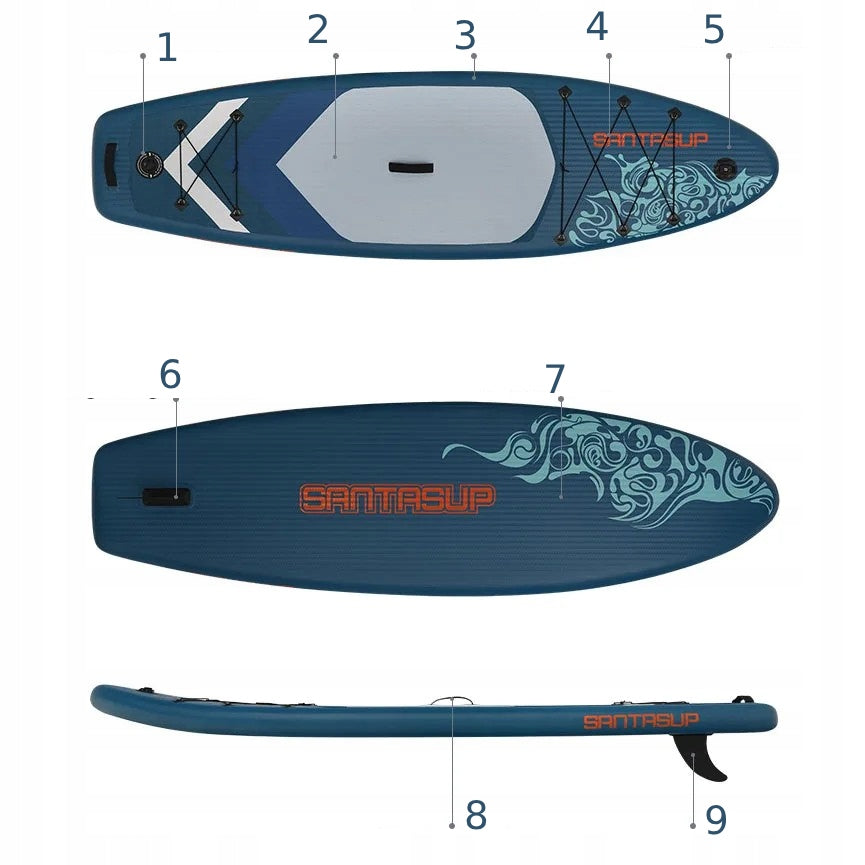 SET SUP BOARD 300x85x12cm 3 SEATER PADDLE PUMP BAG LANYARD BALLAST Model YC12