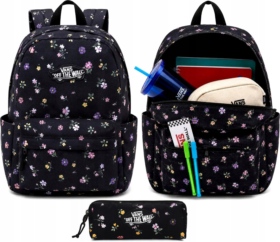 SET VANS BACKPACK + PENCIL CASE VANS SCHOOL OLD SKOOL BOARD BLACK FLORAL