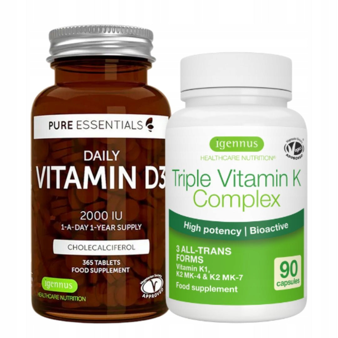 SET Vitamin D3 2000 IU from lanolin and Vitamin K2 MK7 MK4 K1 Strong bones