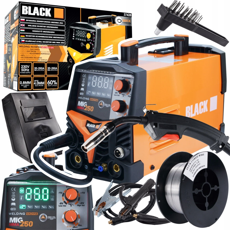 SET WELDING MACHINE MIGOMAT MIG FCAW MMA 250A FLUX GAS BACKLIGHT BLACK