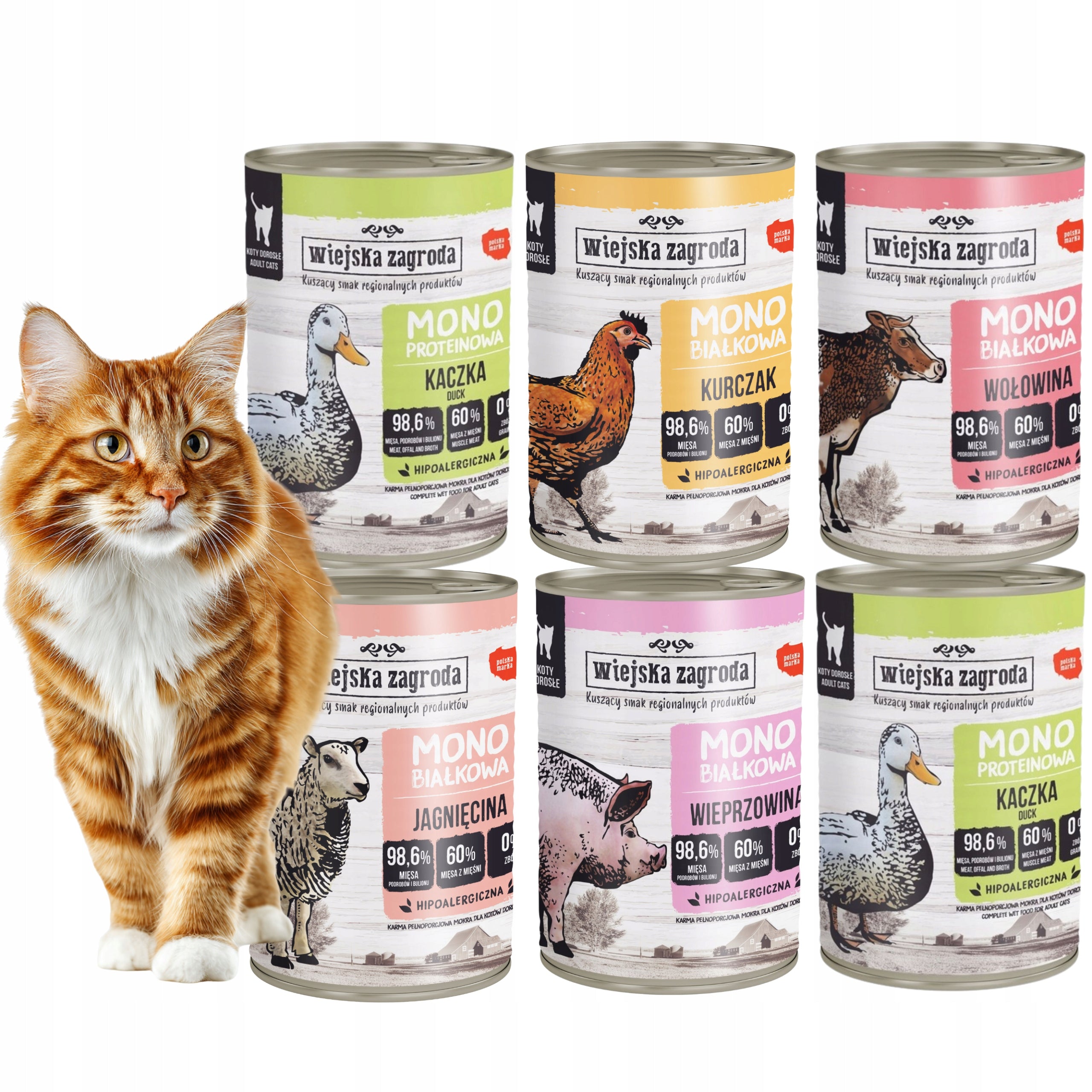 SET Wiejska Zagroda monoprotein cat CANS for cats mix FLAVORS 6x400g