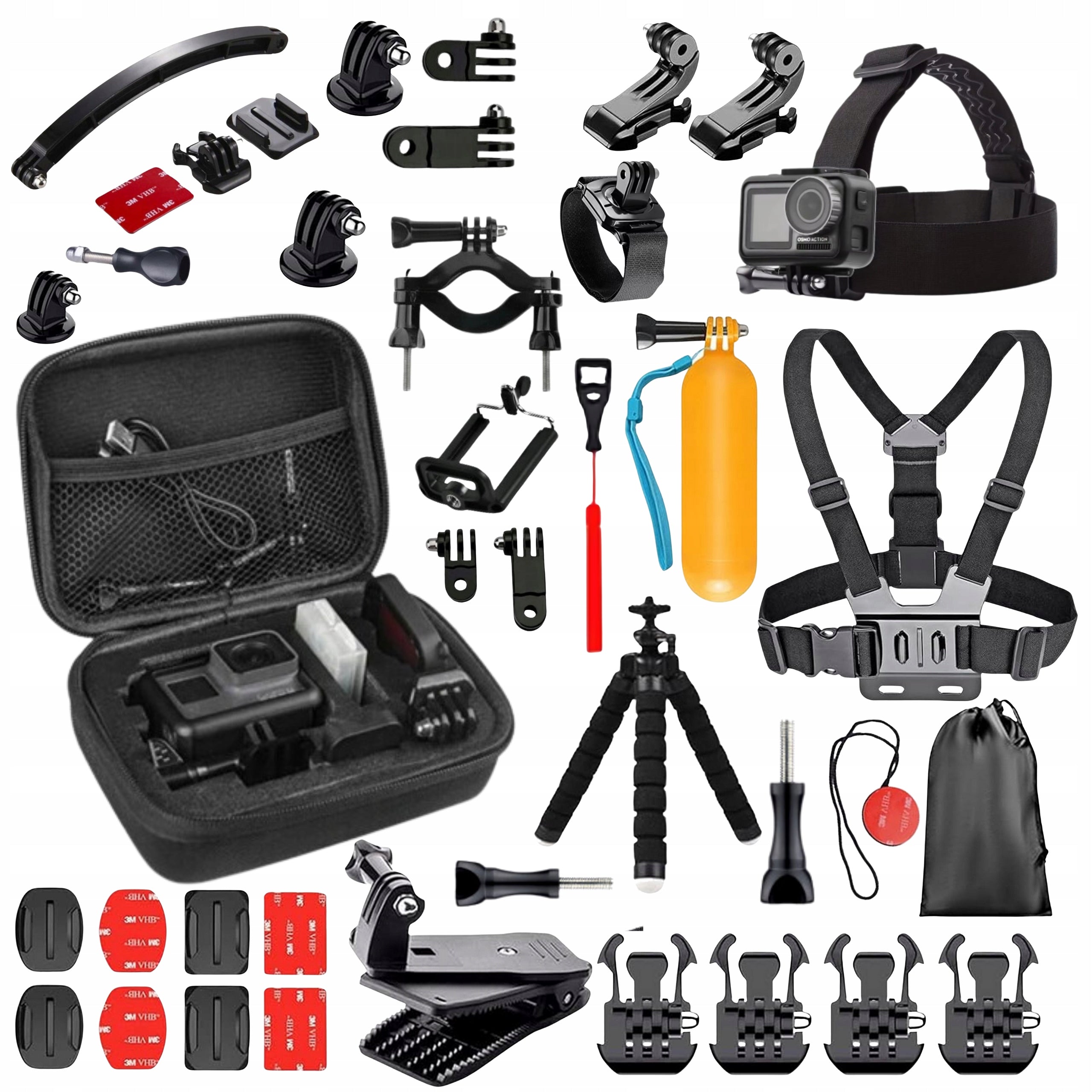 SET XXL AKCESORIA FOR SPORTS CAMERAS MOUNT HOLDER SUSPENDERS SUITCASE