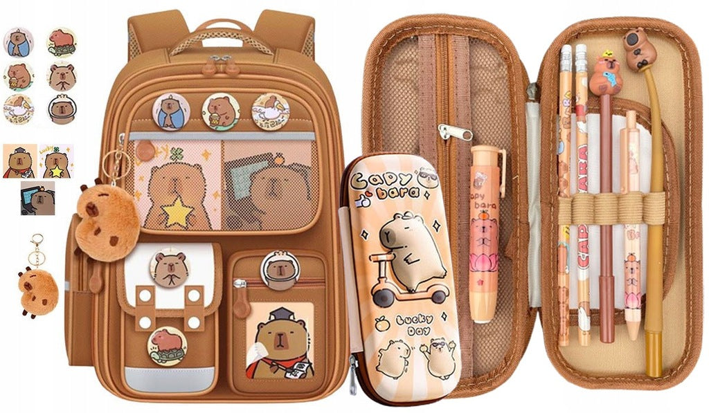 SET backpack + EQUIPPED KAPIBARA children's school PENCIL CASE for school A4