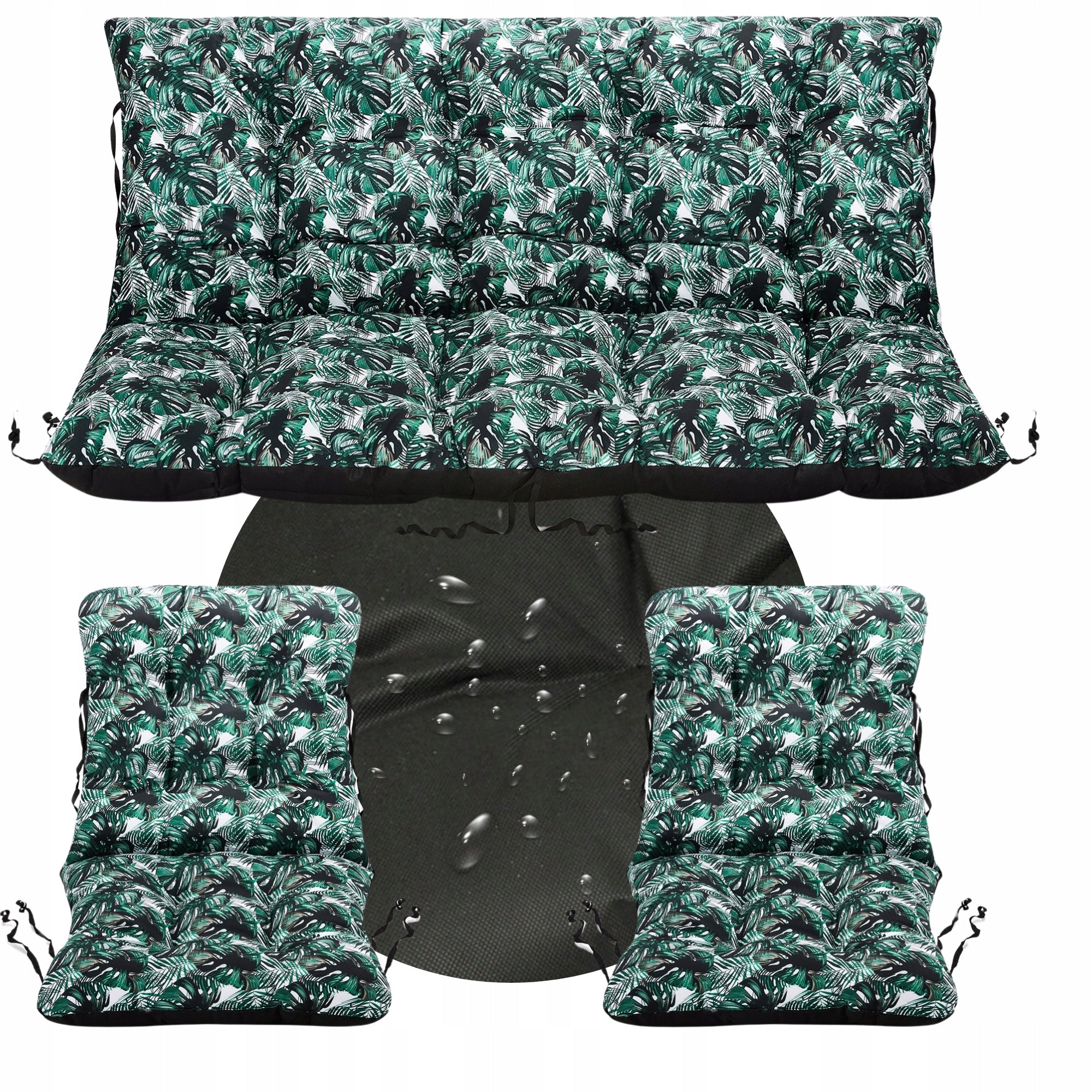 SET of garden cushions for bench 120 +2 chairs waterproof tied