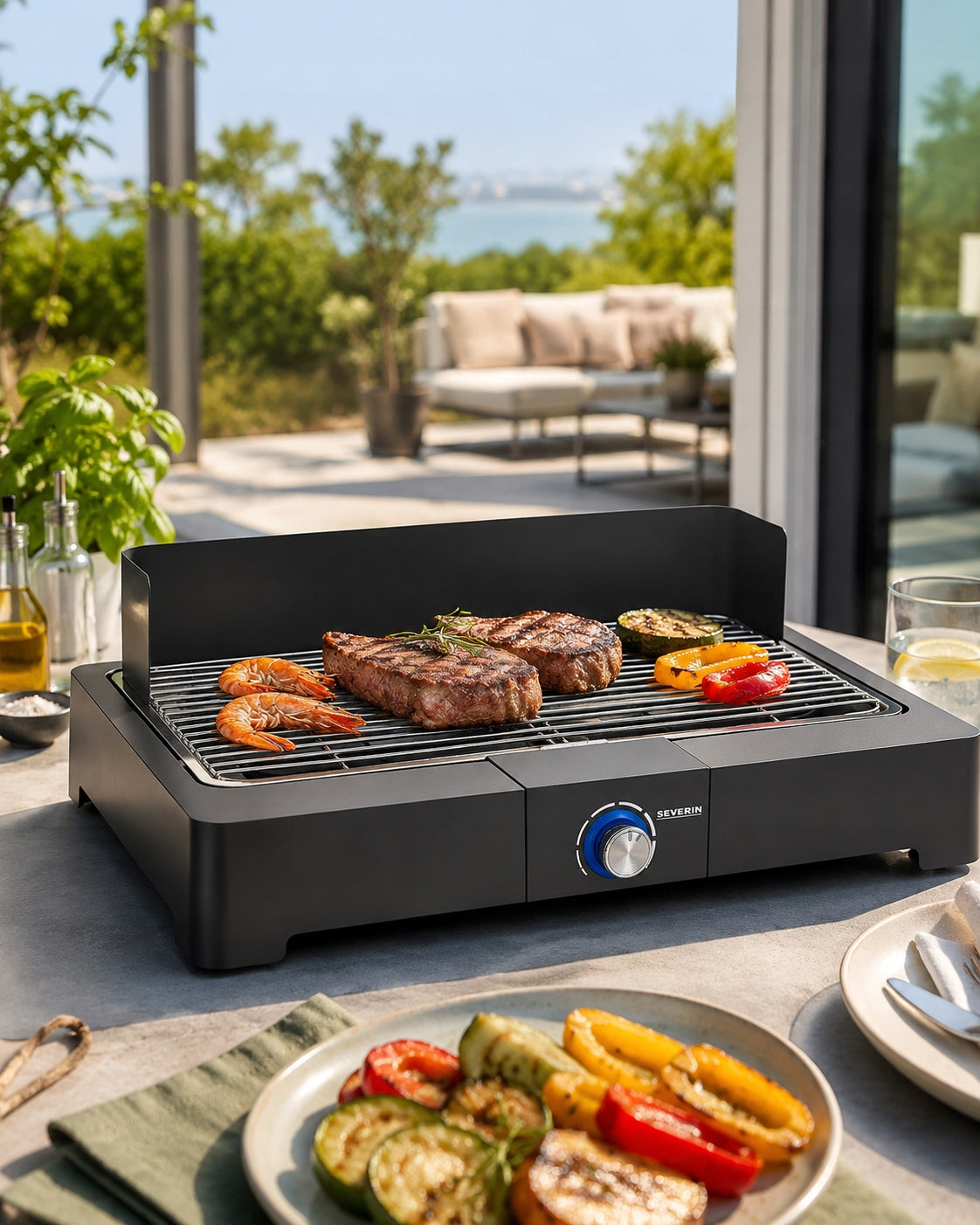 SEVERIN PG 8565 electric table grill 2200W steel grate SafeTouch Grill type barbecue