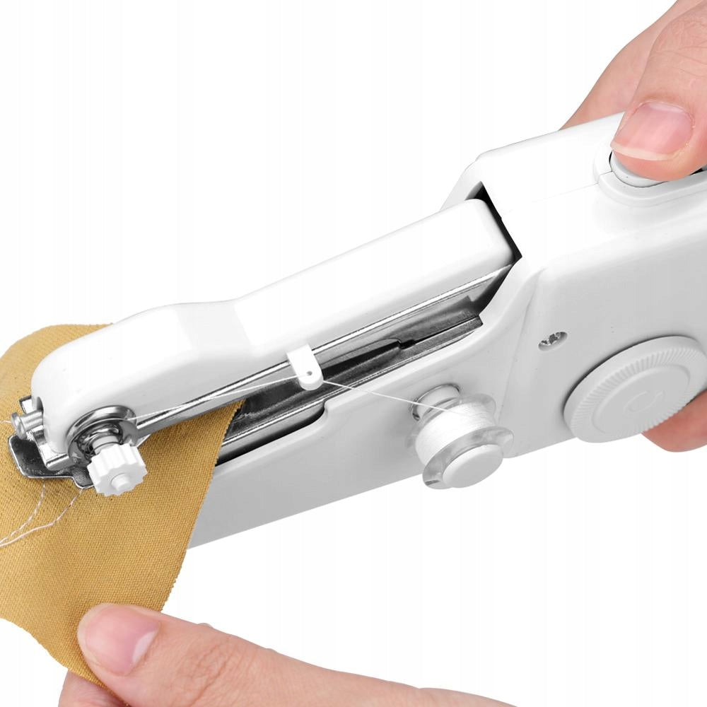SEWING MACHINE MINI HANDHELD PORTABLE BATTERY TRAVEL NEEDLE 3x THREAD Dominant color white