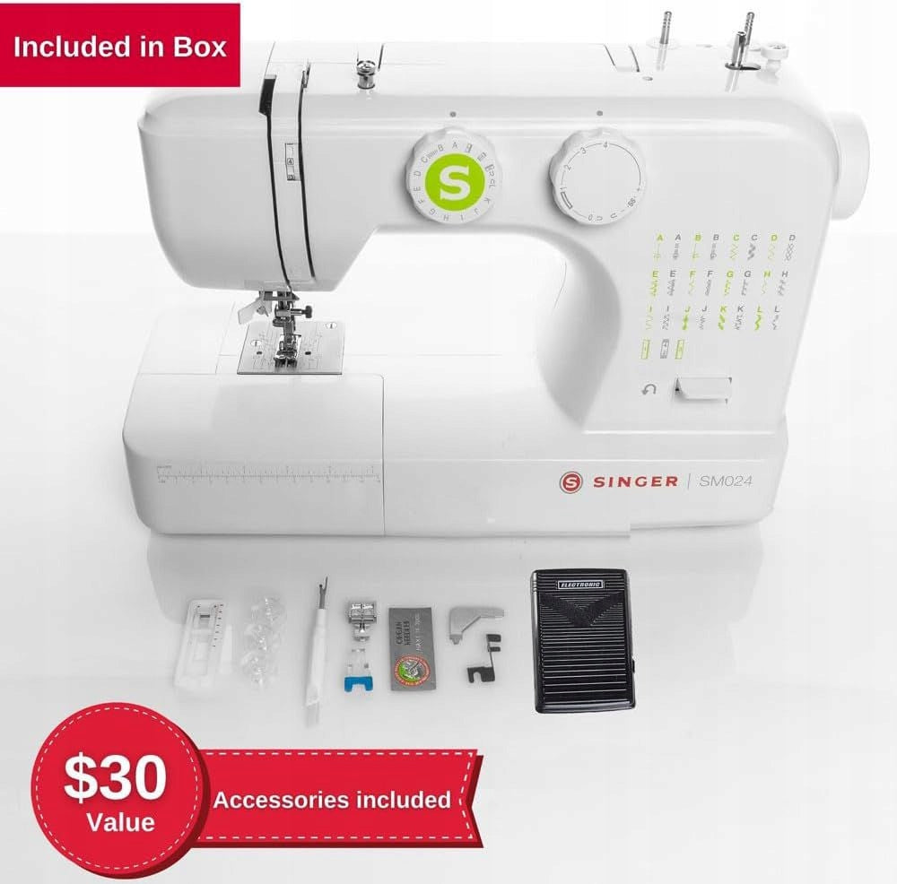 SEWING MACHINE SINGER SM024 SEWING MACHING WHITE & RED Packaging status original