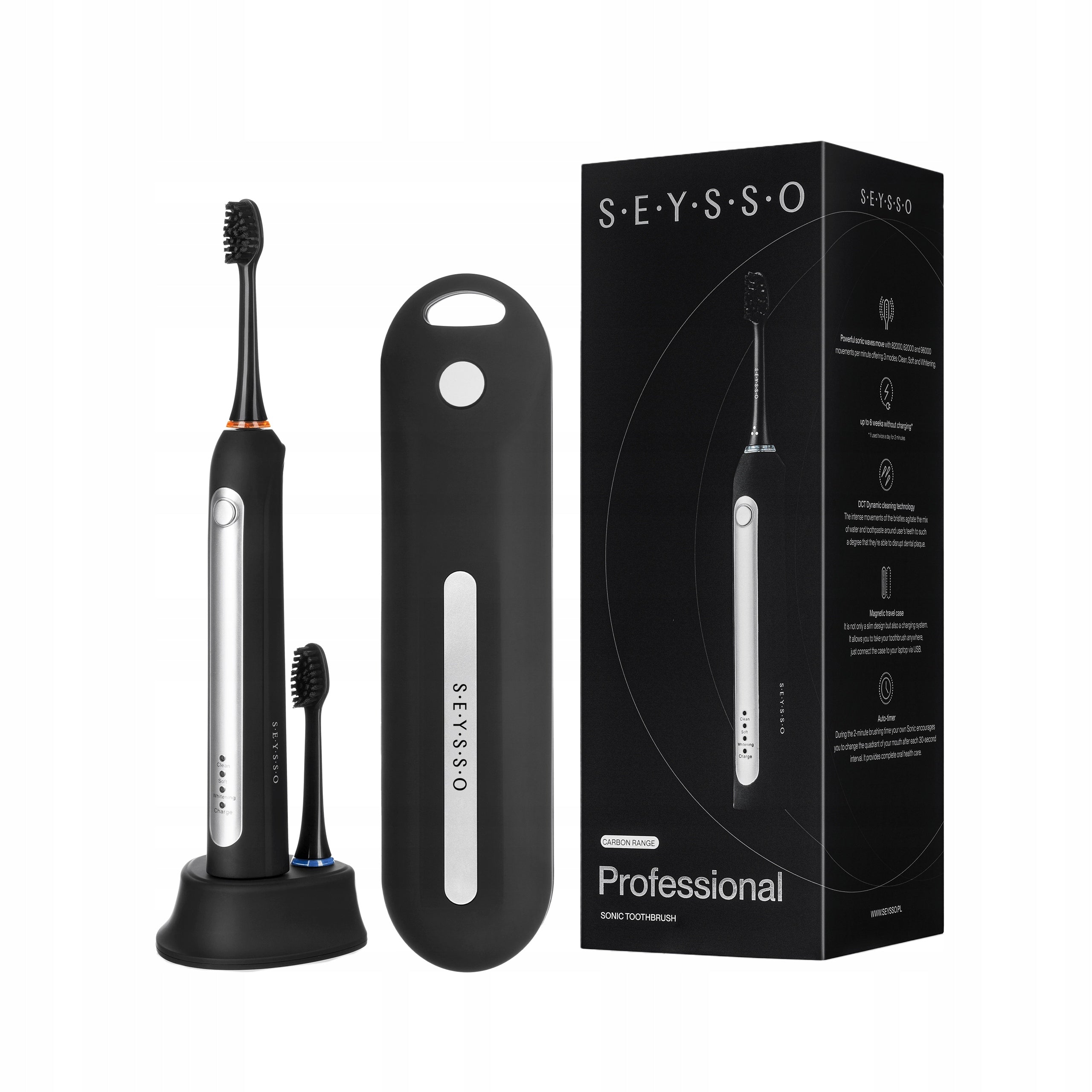 SEYSSO PROFESSIONAL SONIC TOOTHBRUSH 2x TIPS + CASE NEW Packaging status original