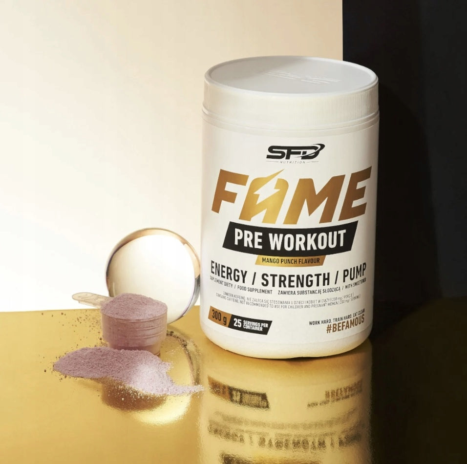 SFD FAME PRE WORKOUT 300G MANGO PRE-WORKOUT STIMULATION ENDURANCE Expiration date at least 1 month from the date of purchase