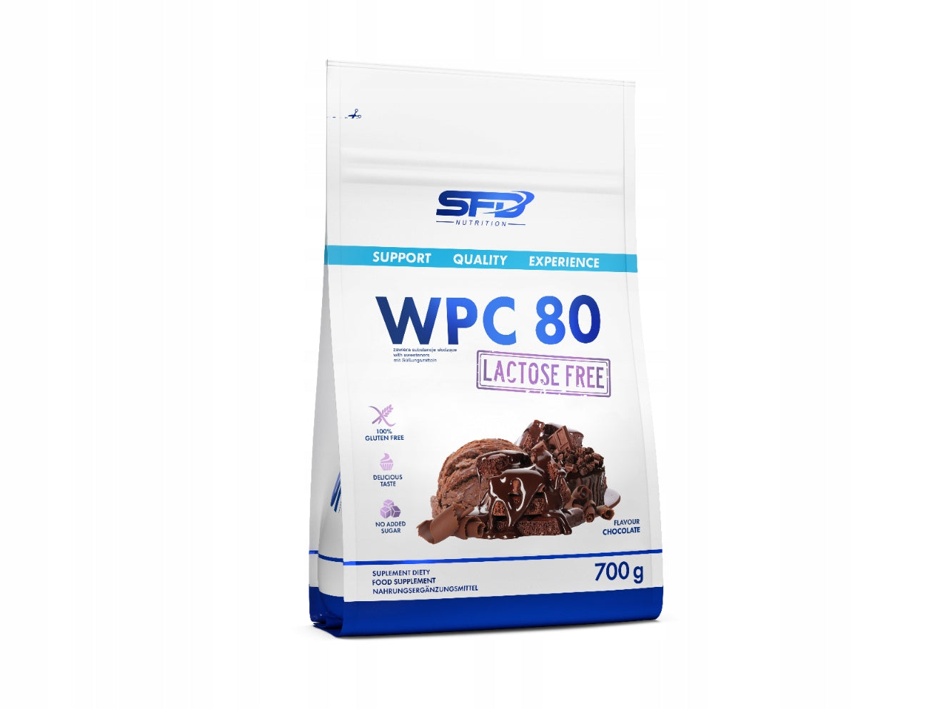SFD WPC 80 LACTOSE FREE 700g CHOCOLATE PROTEIN WITHOUT LACTOSE MUSCLES MASS STRENGTH
