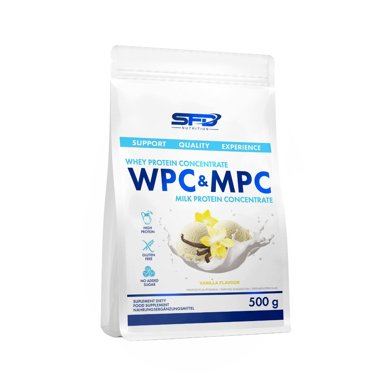 SFD WPC & MPC Protein 500g Vanilla - Whey and Milk Protein Concentrate, Sugar-Free