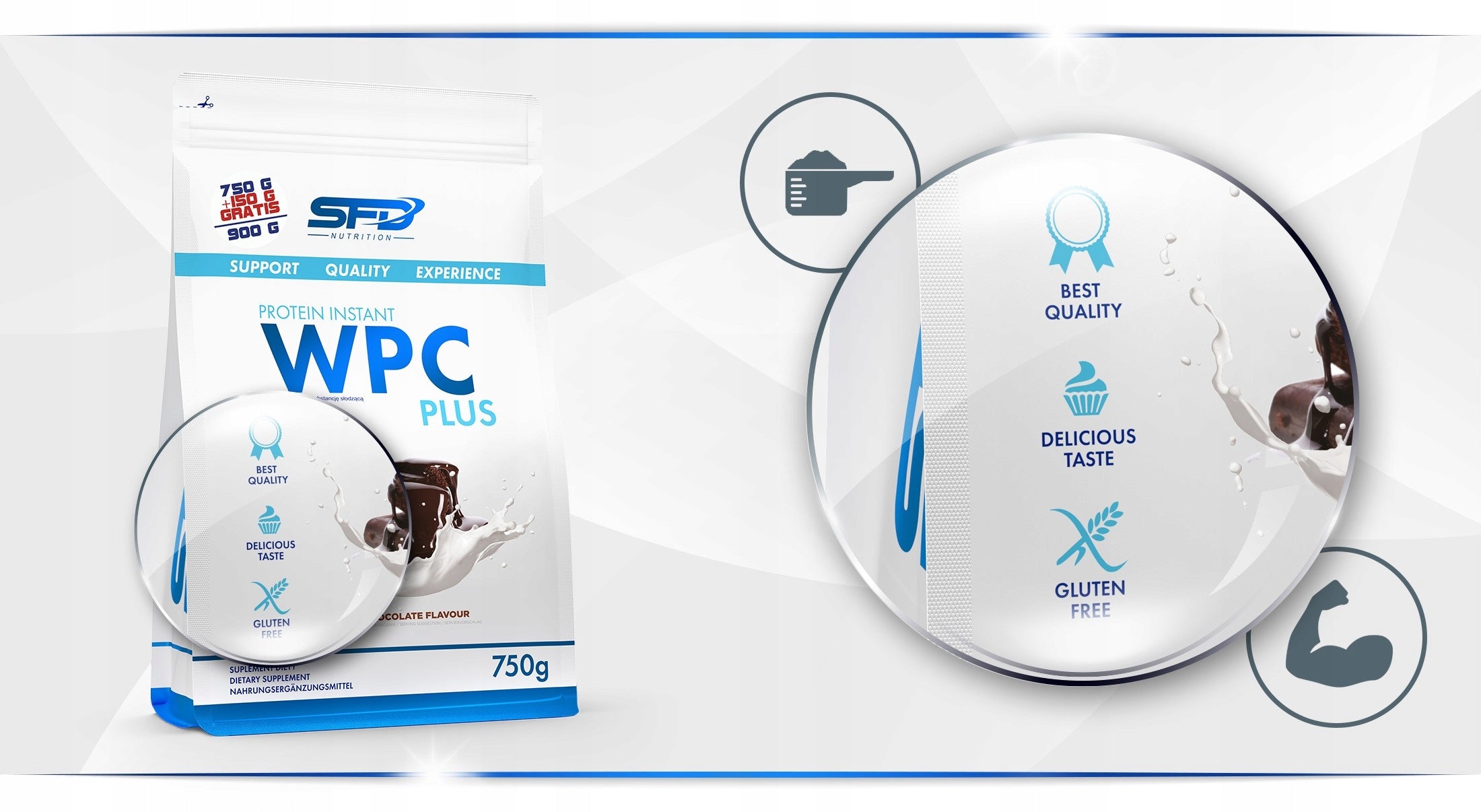 SFD WPC PROTEIN PLUS 900G CHOCOLATE WHEY PROTEIN WHEY MUSCLE ENERGY EAN (GTIN) 5902837709413