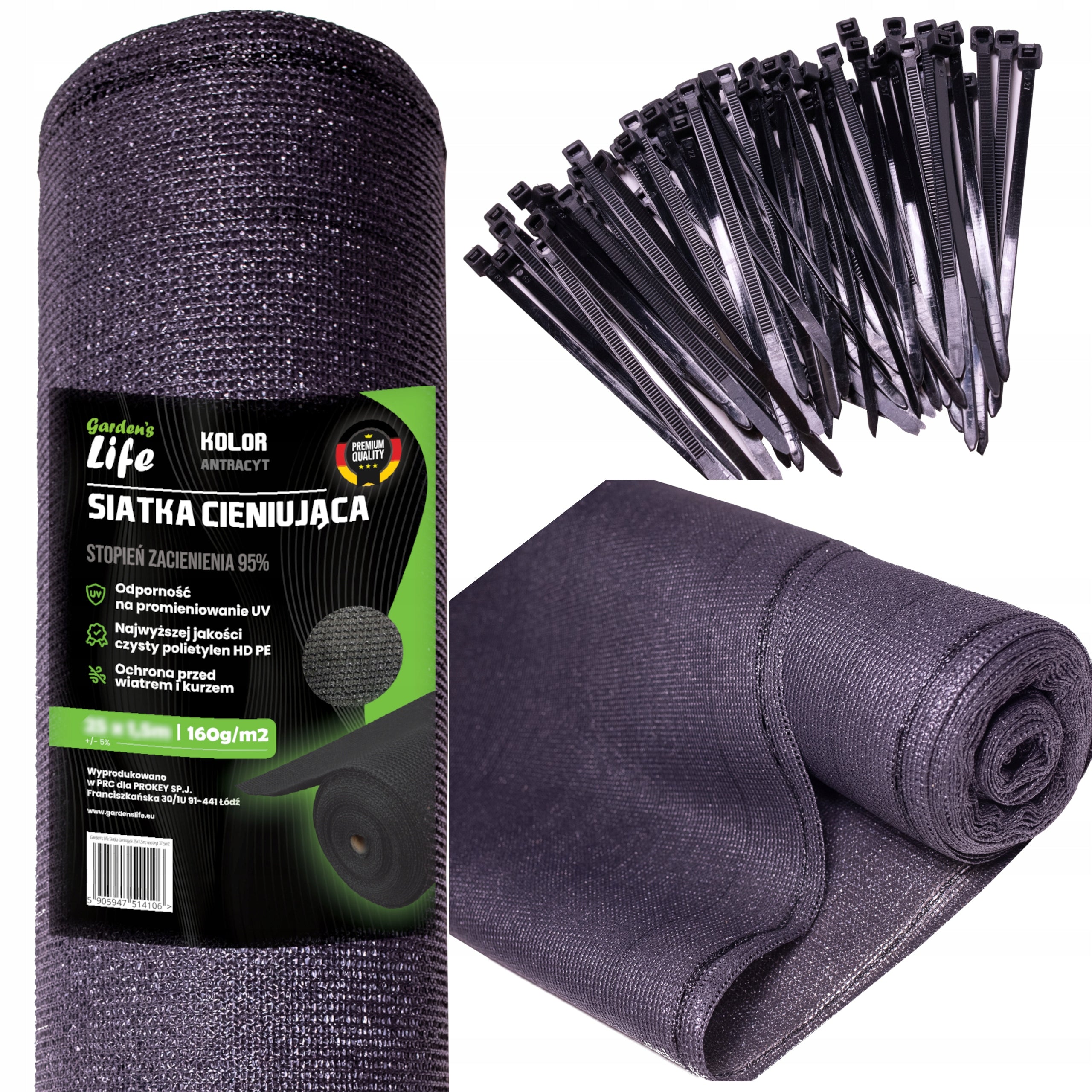SHADING MESH 1,5x10m 160g/m2 ANTHRACITE 95% MASKING FENCE