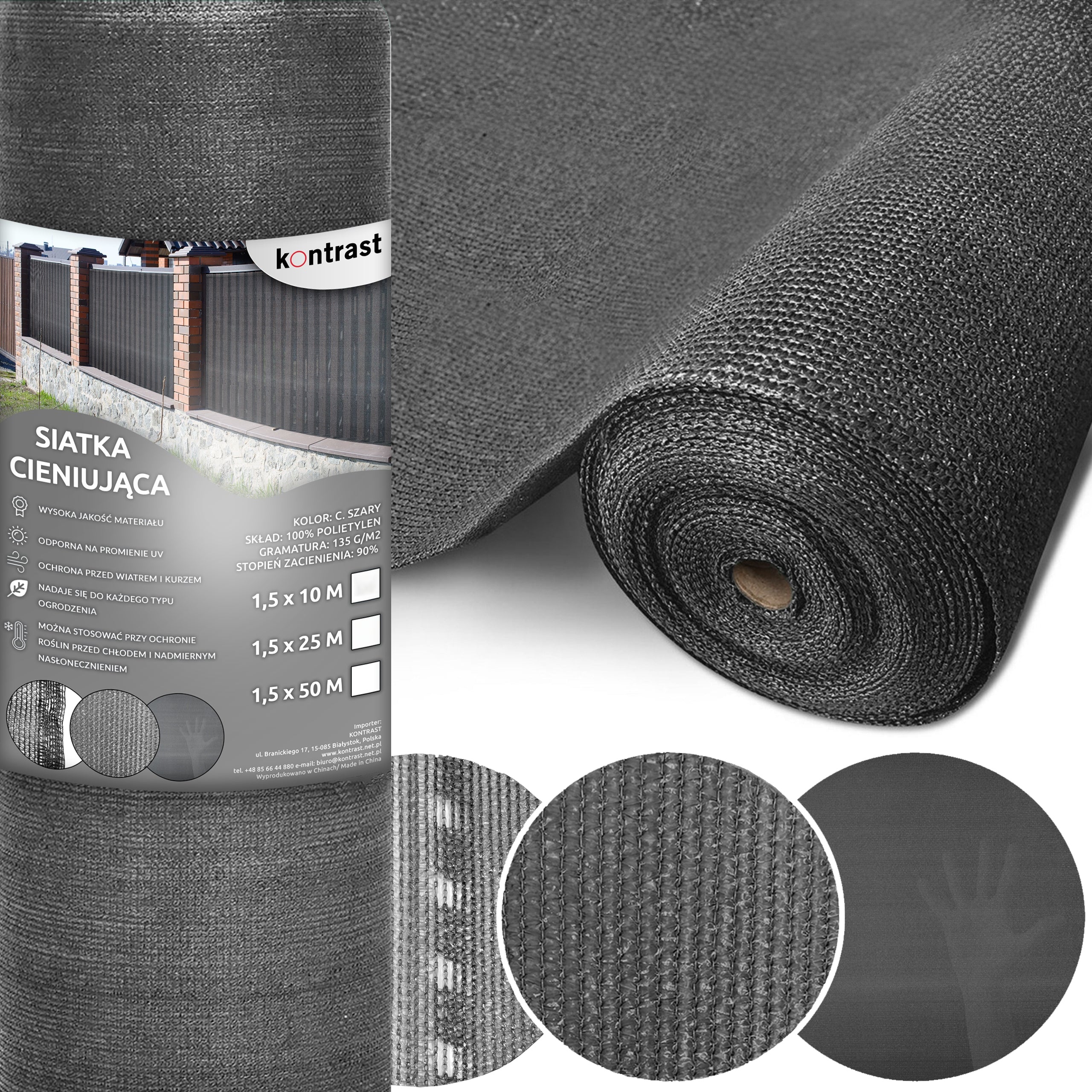 SHADING MESH 90% MASKING FENCE 1,5x50m + CLAMP BANDS GREY