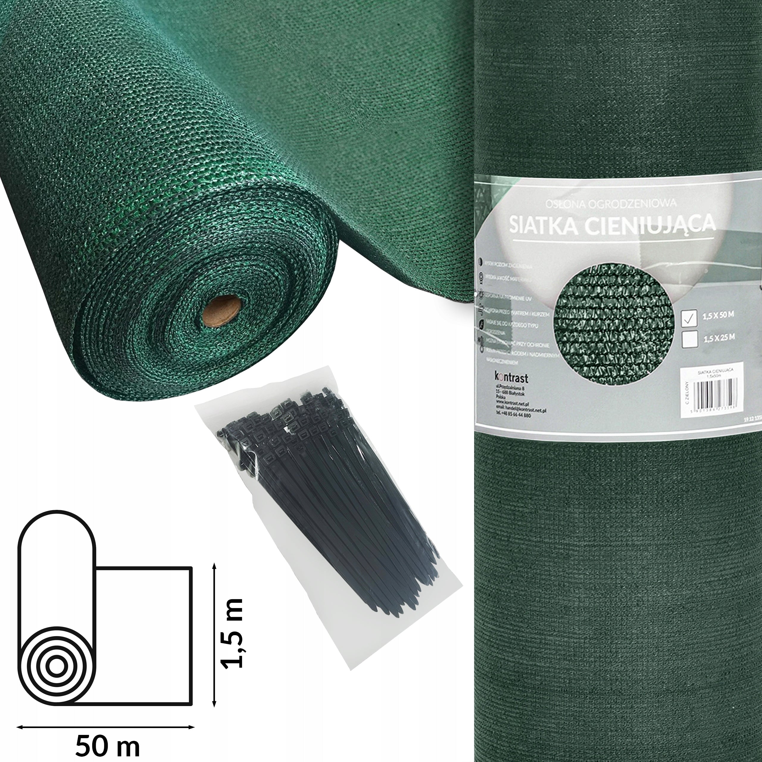 SHADING MESH MAT FENCE COVER FENCE 1,5x50m 62%+UV BANDS GREEN Packaging status original