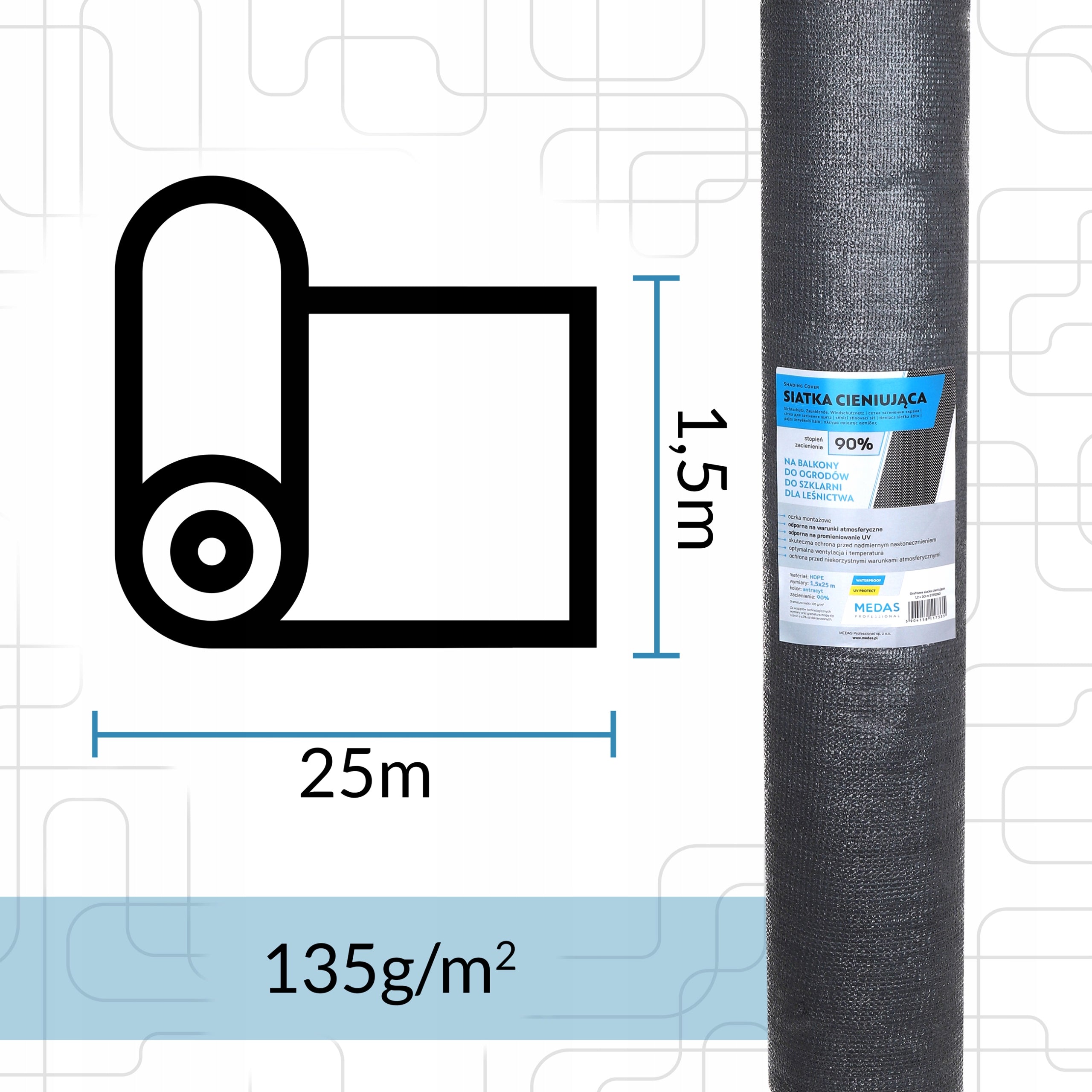 SHADING MESH UV masking GRAPHITE 90% 1,5x25m Manufacturer Medas Professional