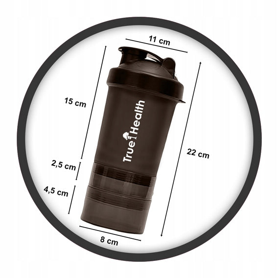 SHAKER 400 ml SPORTS SHAKER FOR CONDITIONERS PROTEIN SEALED WATER BOTTLE TRUE HEALTH Color black