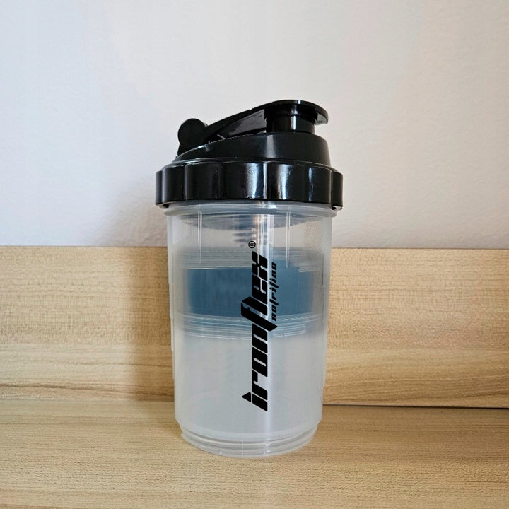SHAKER 500ml IronFlex sealed SHAKER for nutrients with PROTEIN container Color transparent