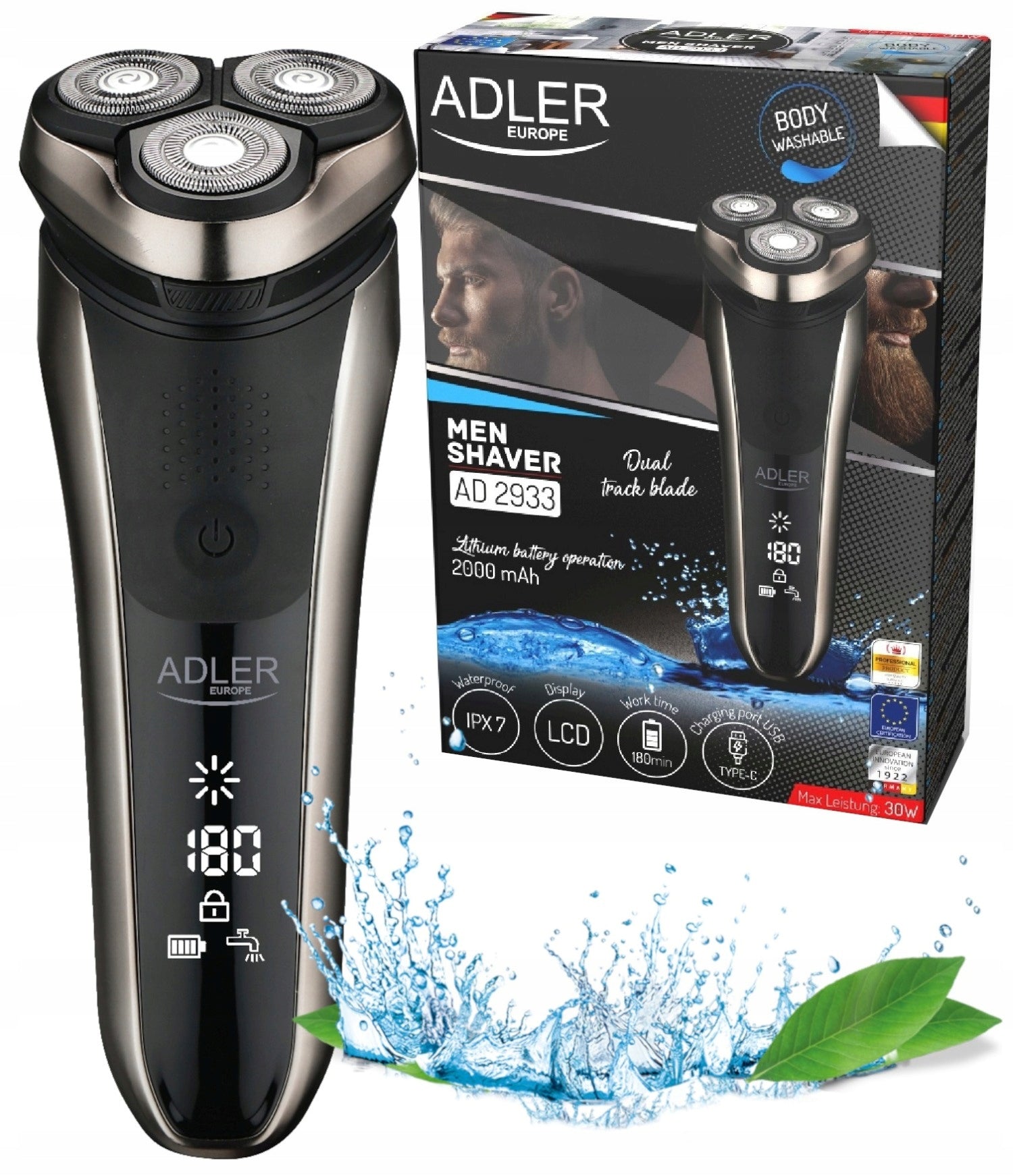 SHAVER MEN'S CORDLESS TRIMMER LCD 3 HEADS