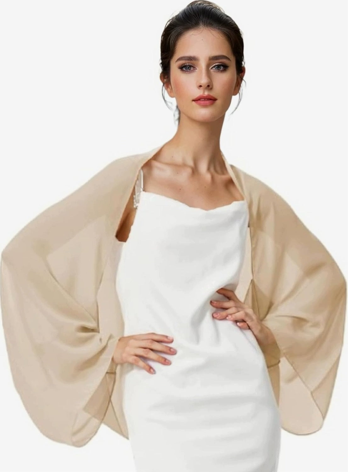 SHAWL WOMEN'S CHIFFON CAPE LIGHT ELEGANT SHOULDER CAPE BEIGE