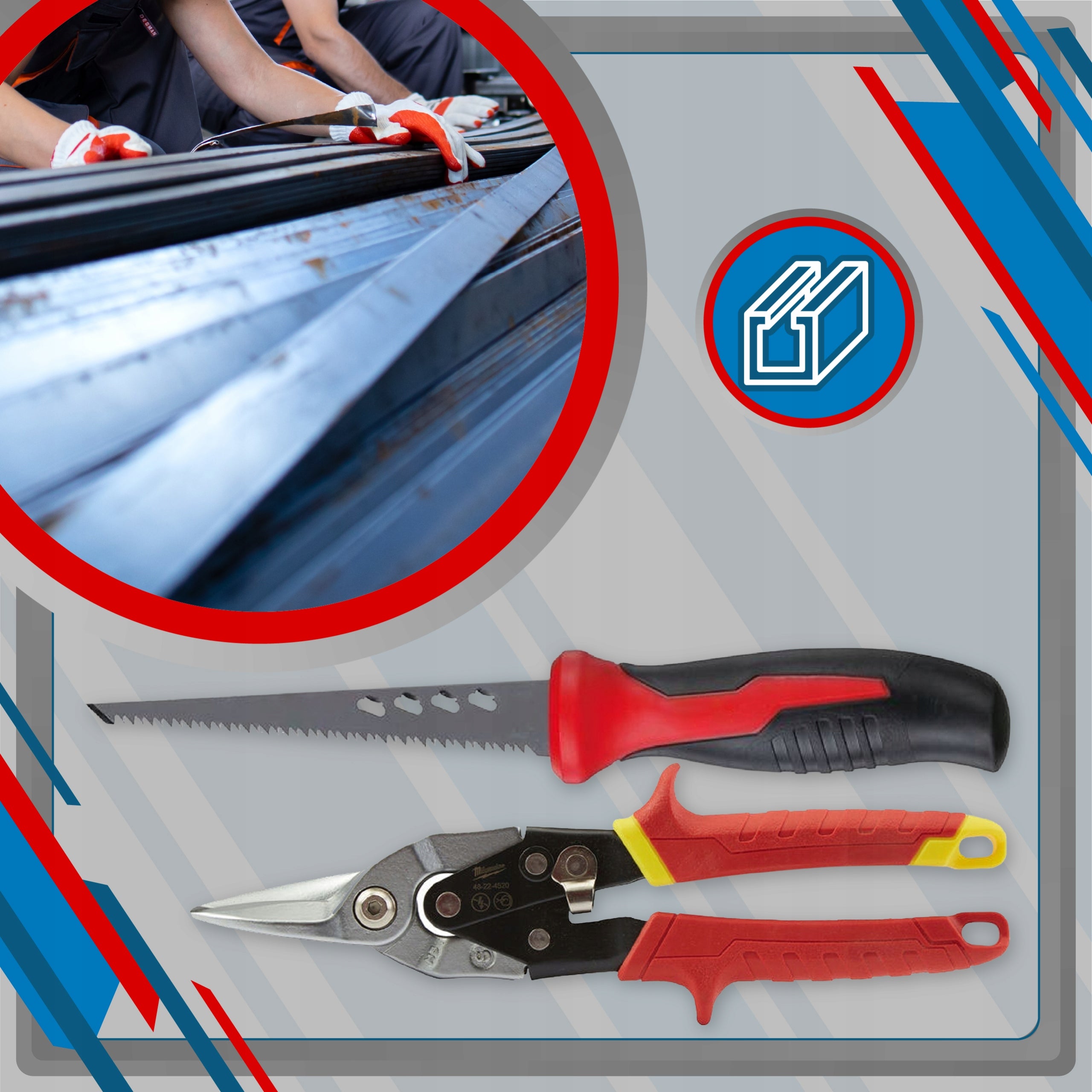 SHEARS FOR CUTTING SHEET METAL STRAIGHT + SAW KNIFE GK MILWAUKEE SET Manufacturer code 4932479784