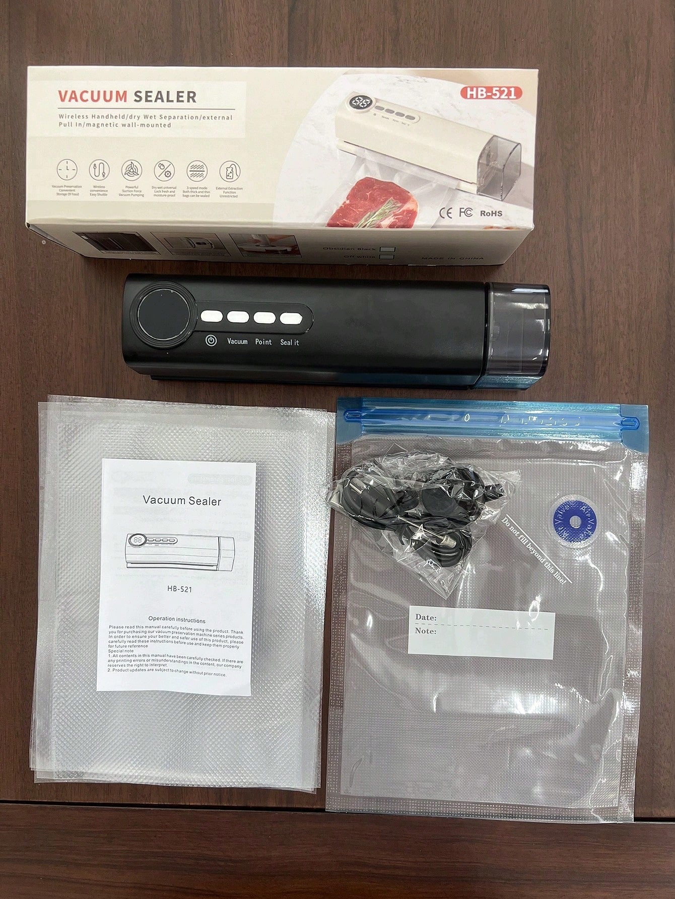 SHEIN BLACK WIRELESS VACUUM SEALER Black 1ŁA Model HB-521