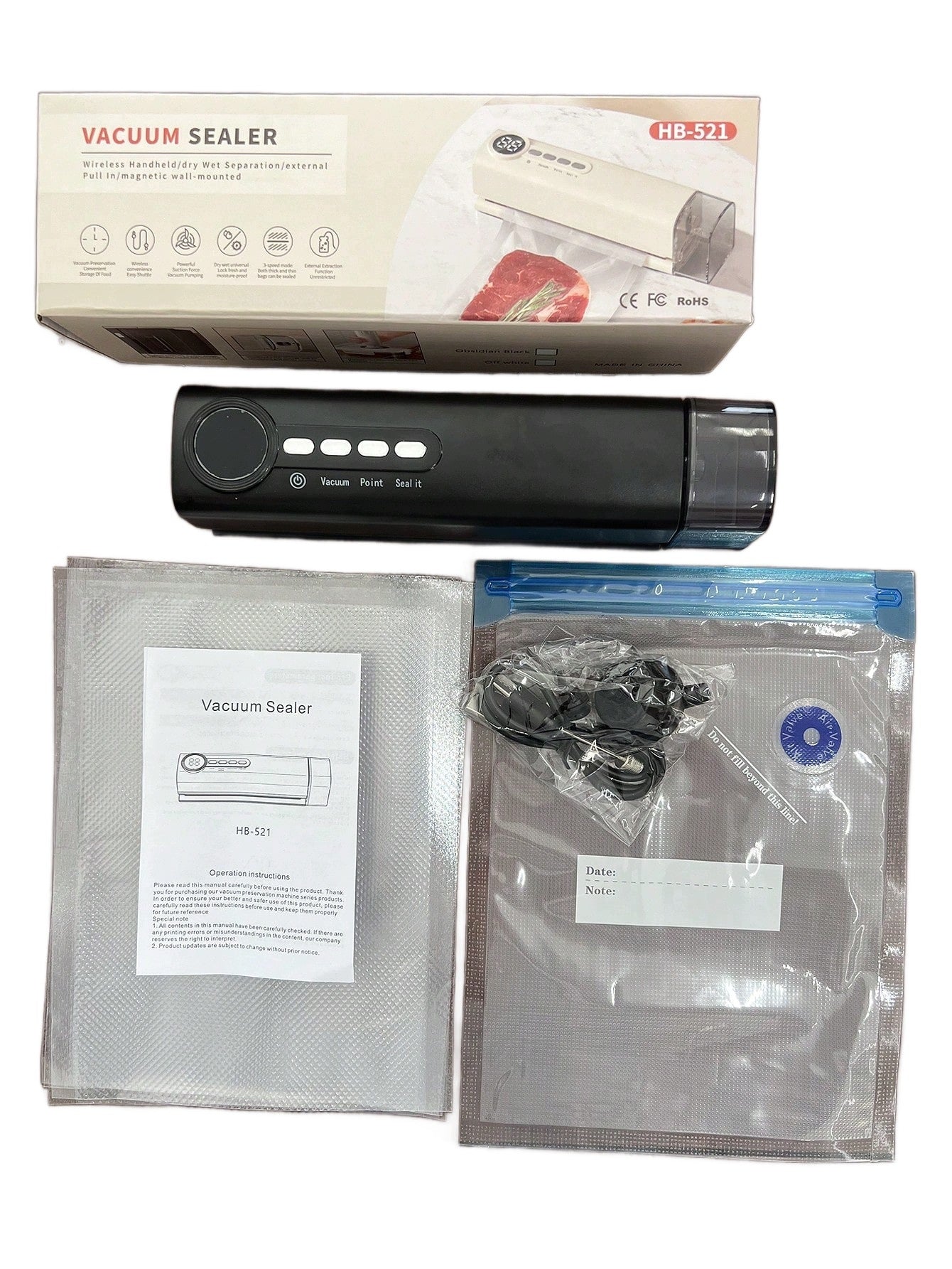 SHEIN BLACK WIRELESS VACUUM SEALER Black 1ŁA