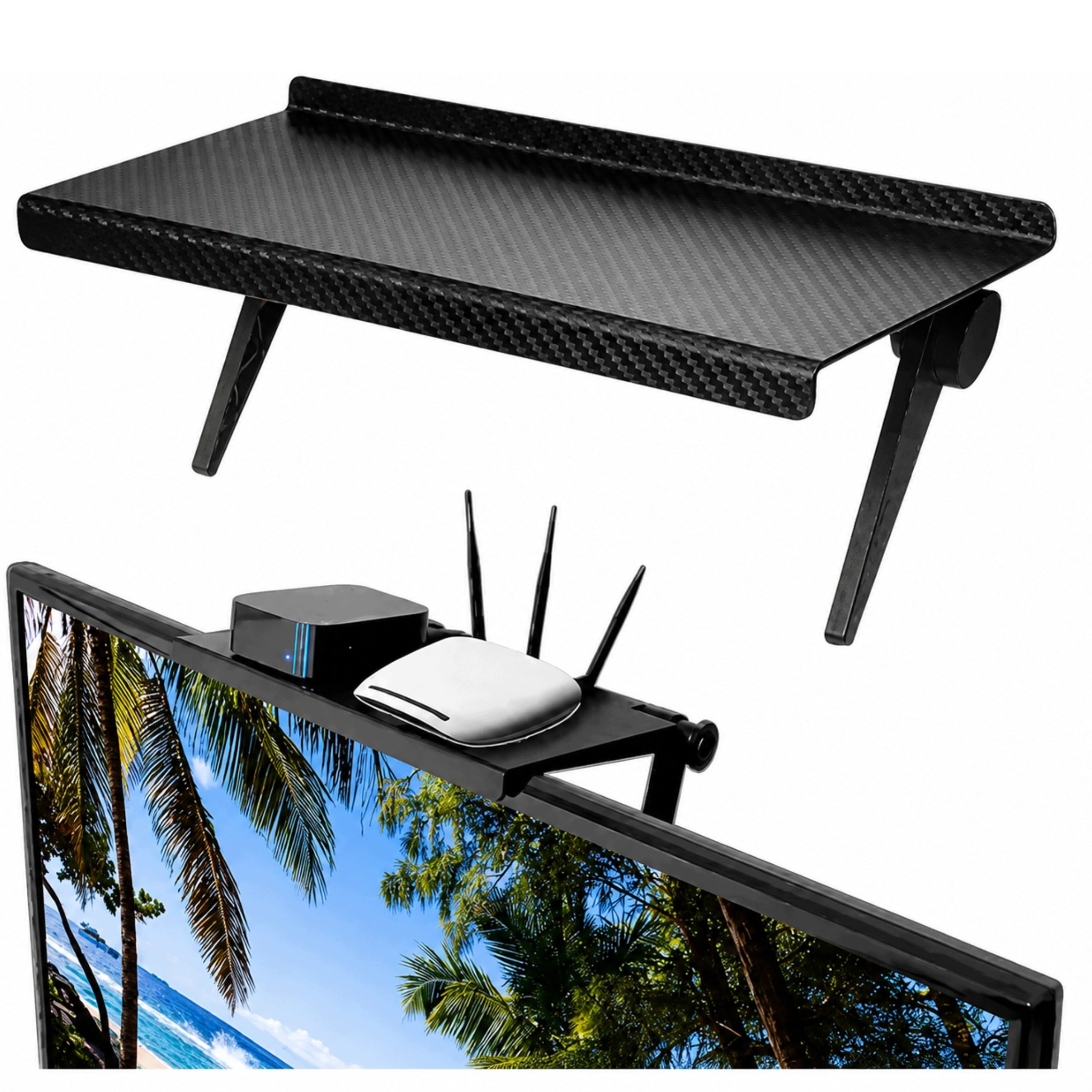 SHELF APPLIED TO TV MONITOR DECODER STAND DVBT ROUTER MODEM ORGANIZER