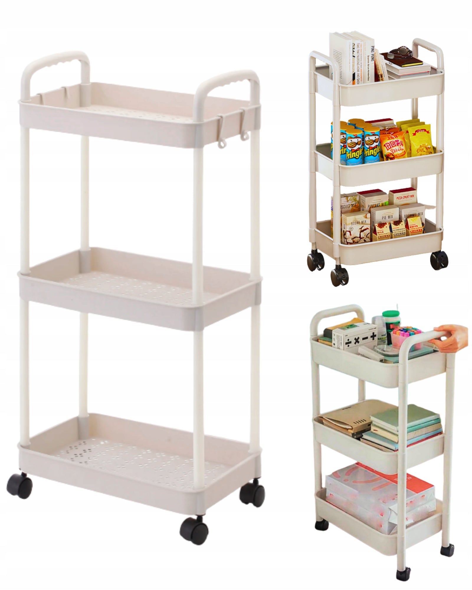 SHELF BATHROOM SHELF ON WHEELS 3 LEVELS Mobile Office Kitchen Cabinet