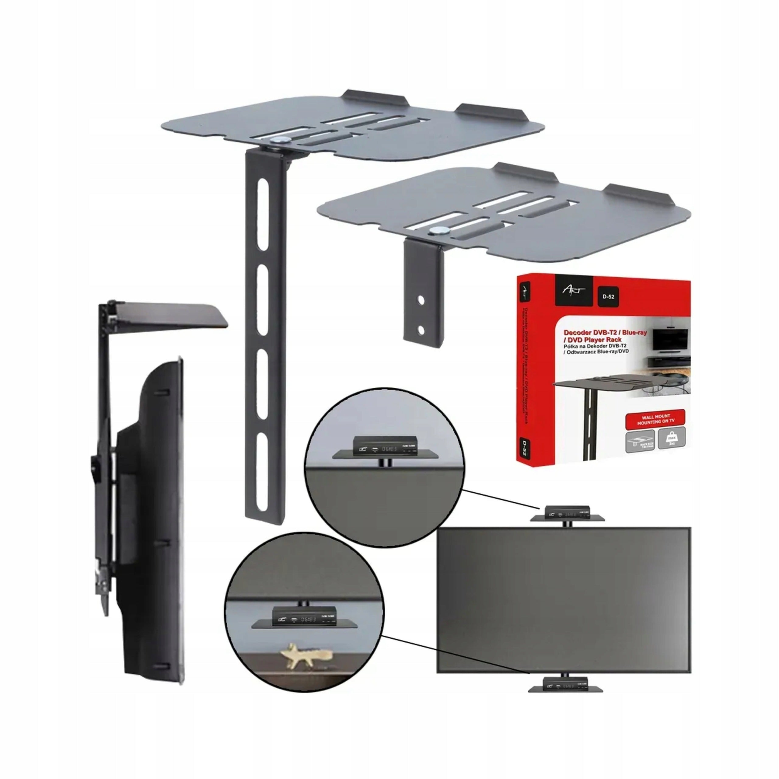 SHELF FOR TUNER DVB-T2 DECODER DVD WALL REMOTES OR TV MOUNTED