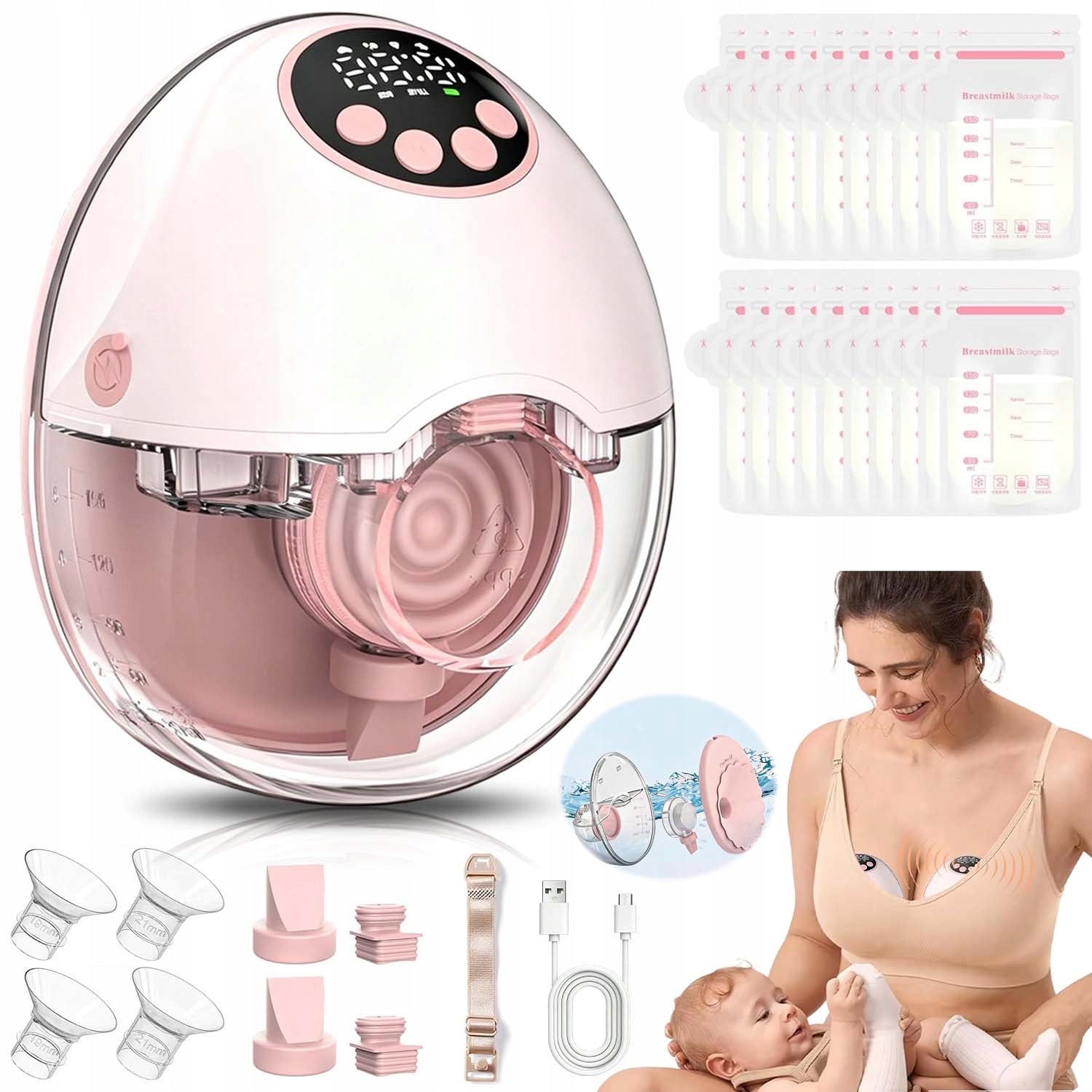 SHELL BREAST PUMP ELECTRIC WIRELESS HANDS FREE 4 MODES 12 SPEEDS