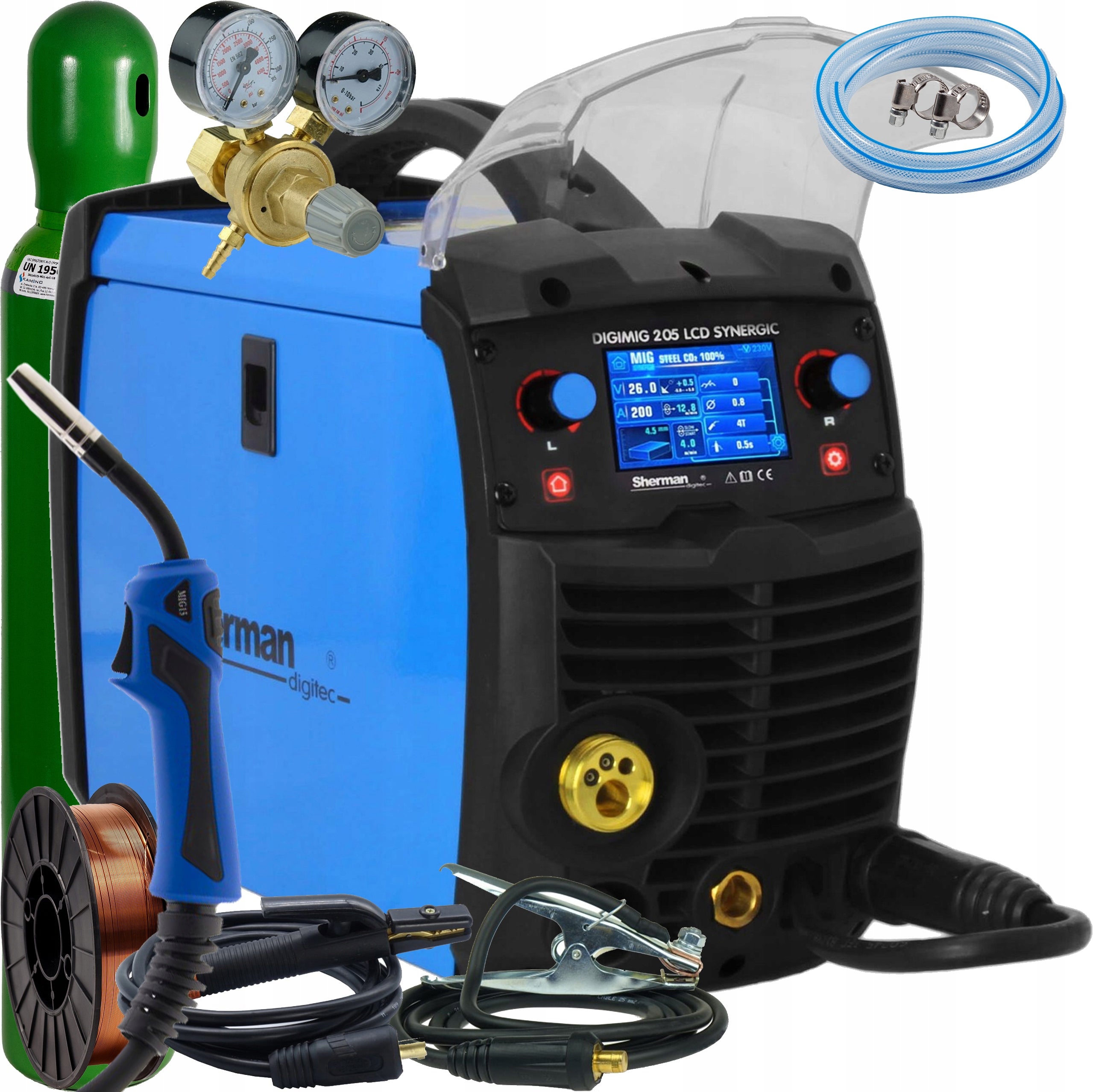 SHERMAN 205 LCD SYNERGIC MIG MAG MMA TIG FLUX 200A 230V set of 4