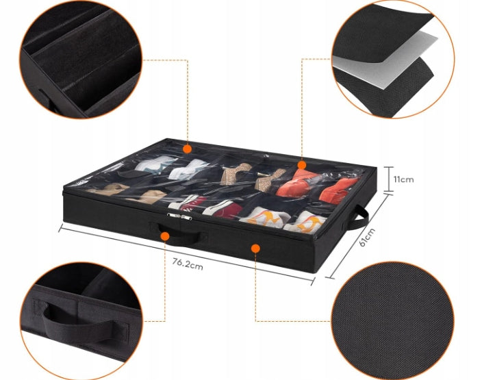 SHOE ORGANIZER UNDER THE BED SPACE FOR 24 PAIRS FASTENED BLACK 2 PIECES Brand no brand