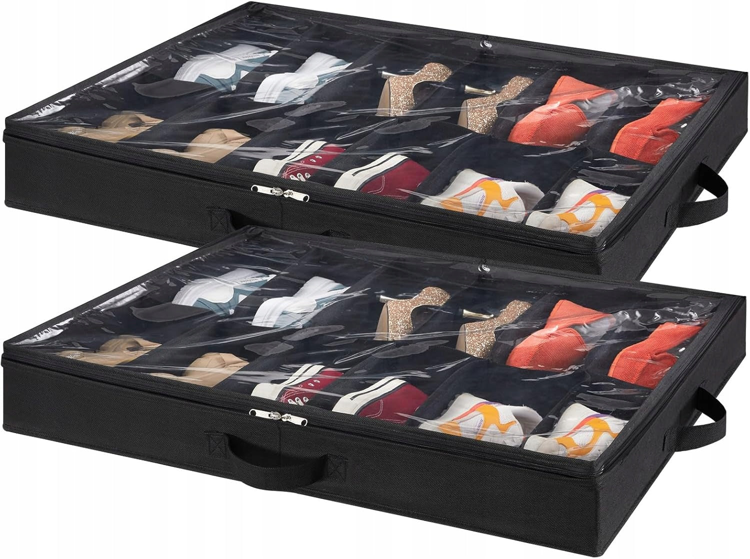 SHOE ORGANIZER UNDER THE BED SPACE FOR 24 PAIRS FASTENED BLACK 2 PIECES