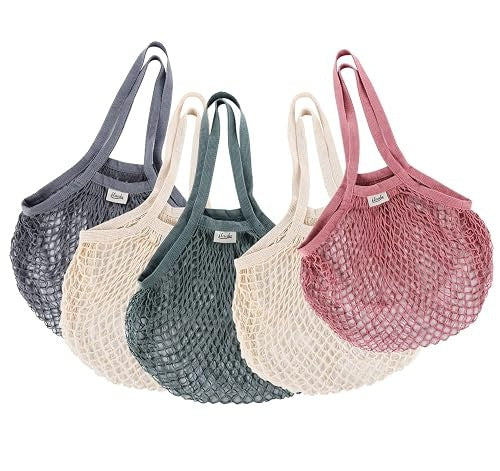 SHOPPING BAGS REUSABLE COTTON MESH ECO-FRIENDLY 5 PIECES Brand no brand