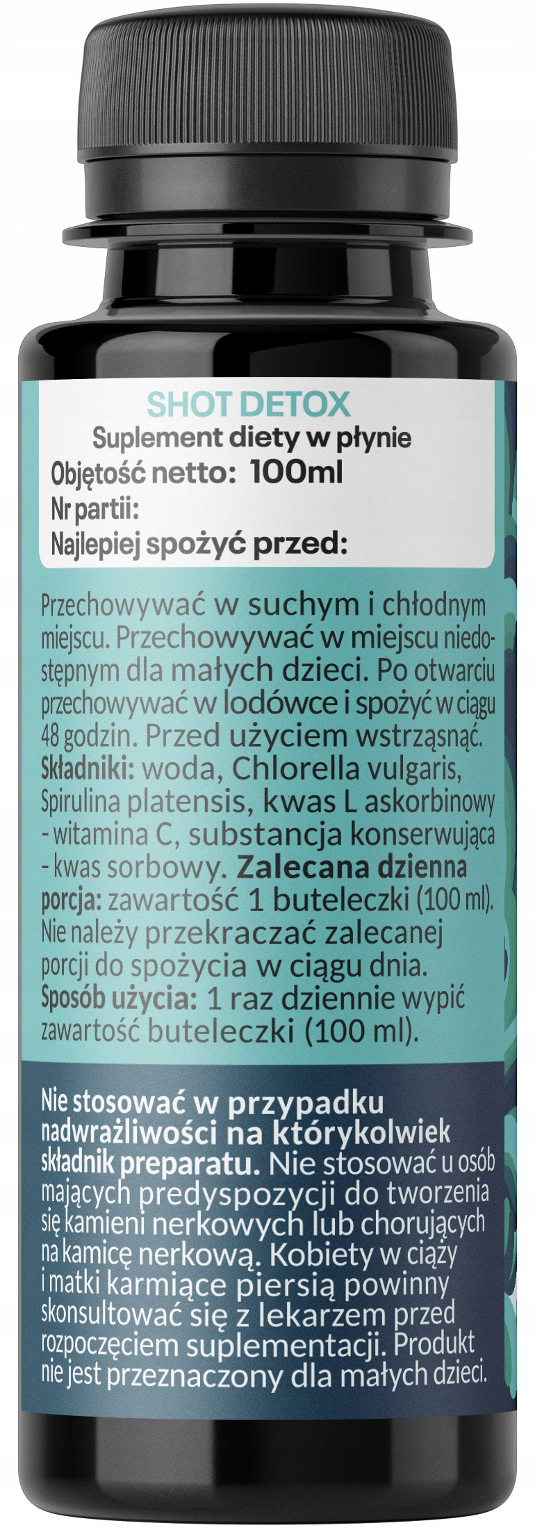SHOT DETOX 100ml Chlorella Spirulina Vitamin C Liquid Supplement Kol-Pol EAN (GTIN) 5904041075629