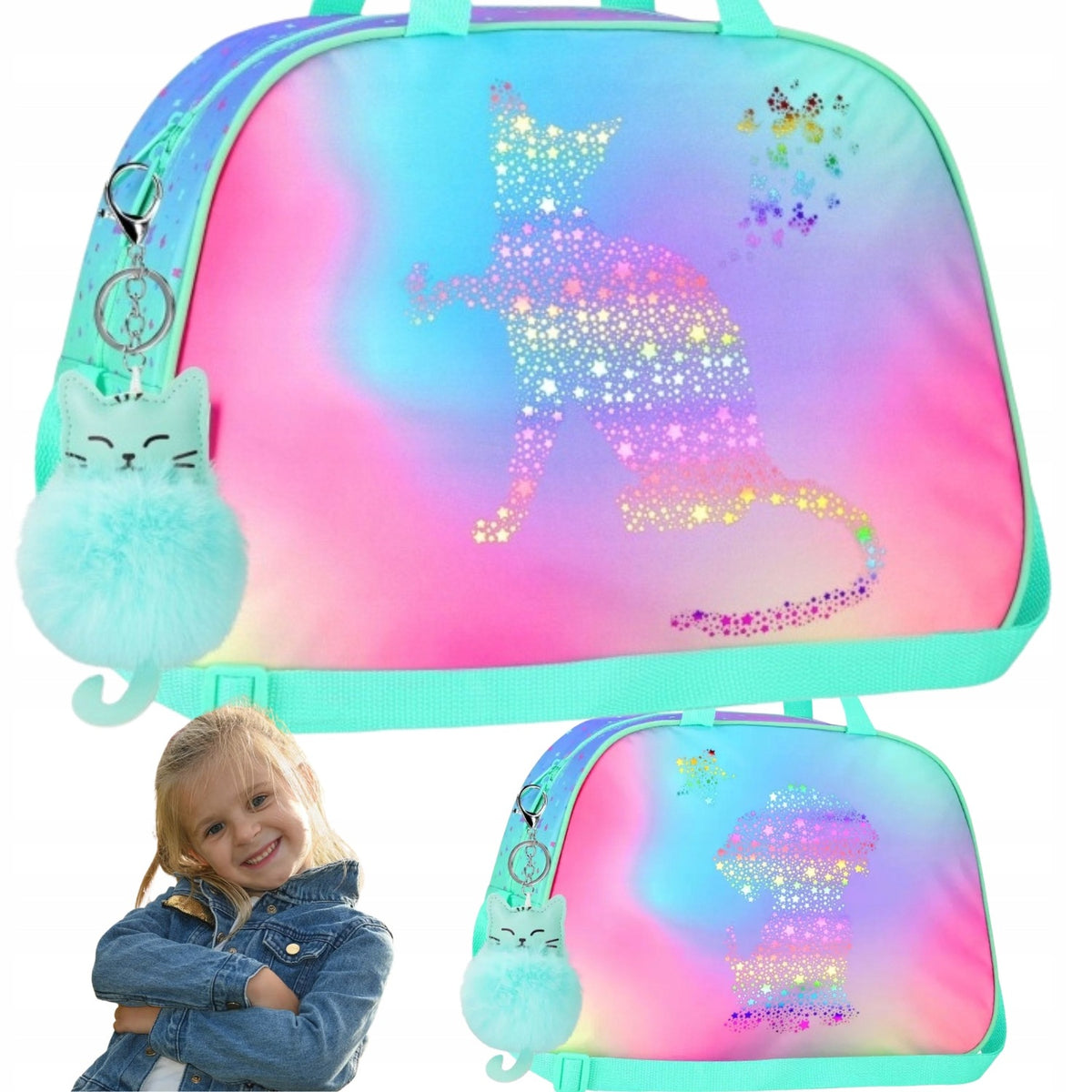 SHOULDER BAG STARPAK OMBRE KITTY DOGGY FOR SCHOOL HOLOGRAPHIC 1 COMPARTMENT