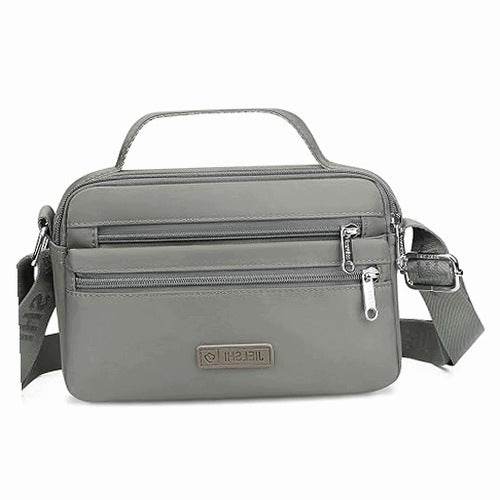 SHOULDER BAG WOMEN'S WATERPROOF NYLON MULTI-CHAMBER GREEN GREY