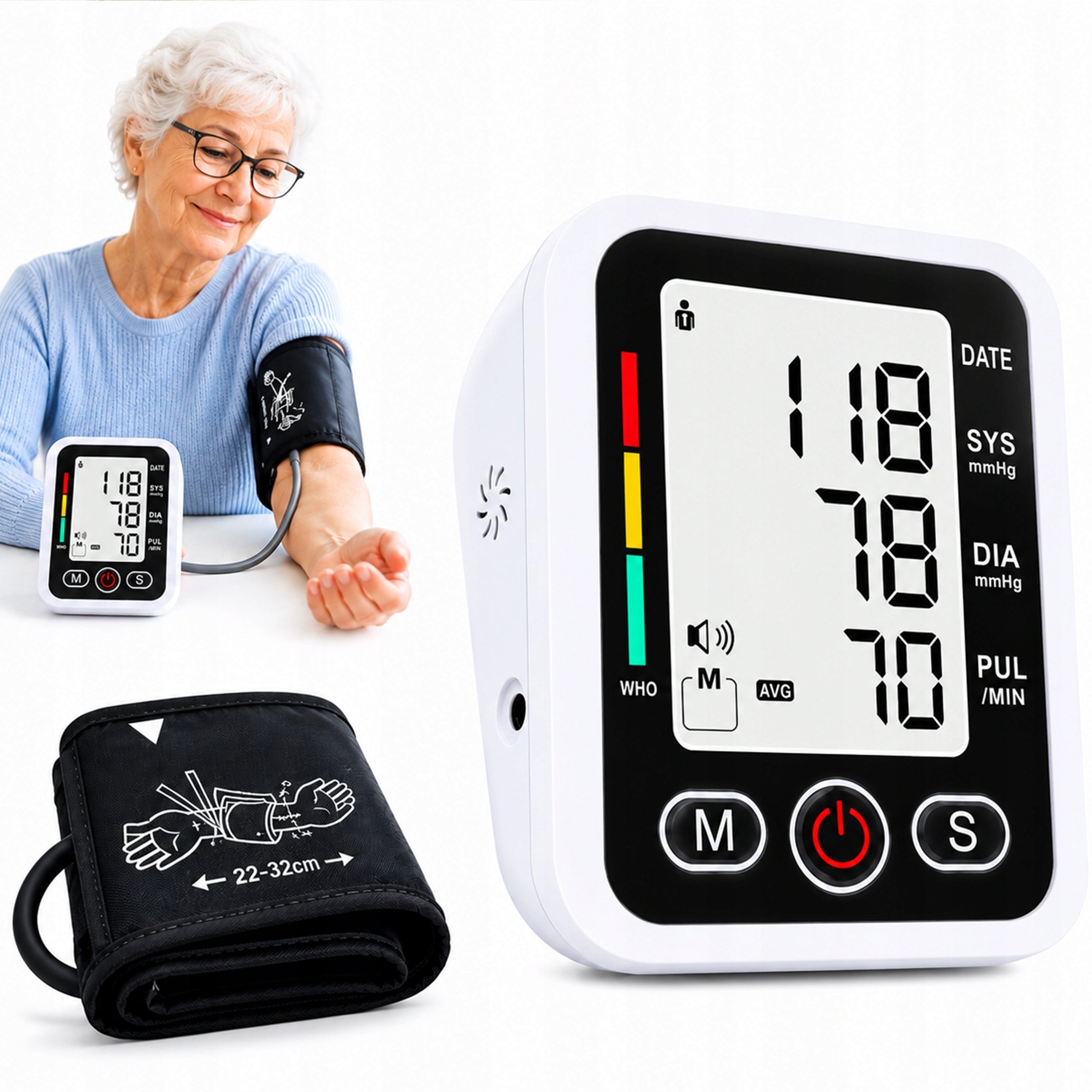 SHOULDER BLOOD PRESSURE MONITOR ELECTRONIC LARGE LED DISPLAY 22-32CM RECORDING