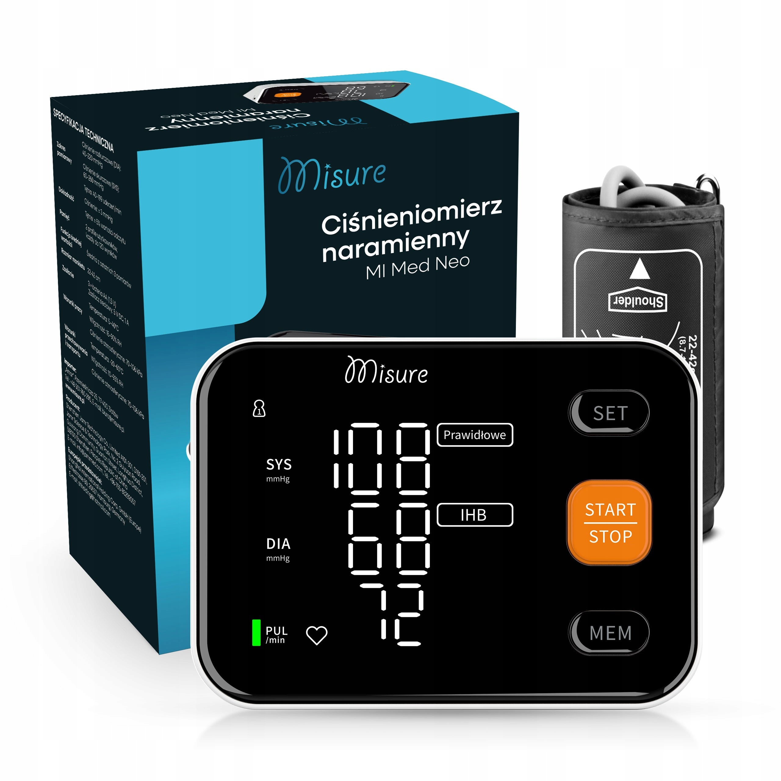 SHOULDER BLOOD PRESSURE MONITOR MISURE MI MED NEO ARRHYTHMIA CASE SPEAKS in Polish Medical device yes