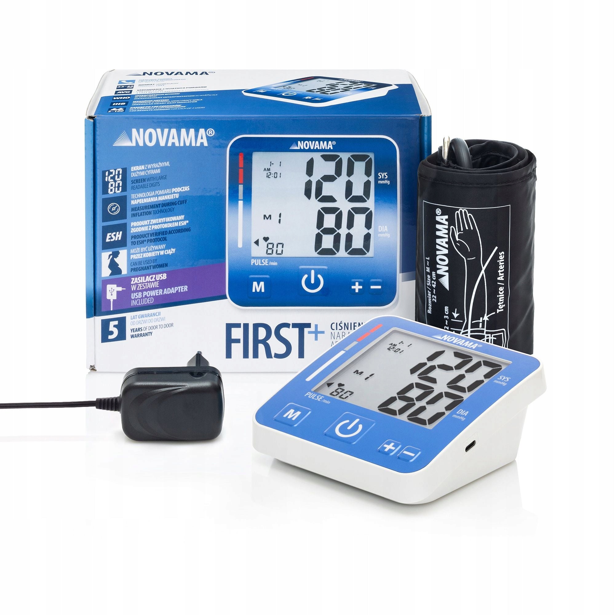 SHOULDER BLOOD PRESSURE MONITOR NOVAMA FIRST+ USB POWER SUPPLY SCREENXXL ESH PROTOCOL Packaging status original
