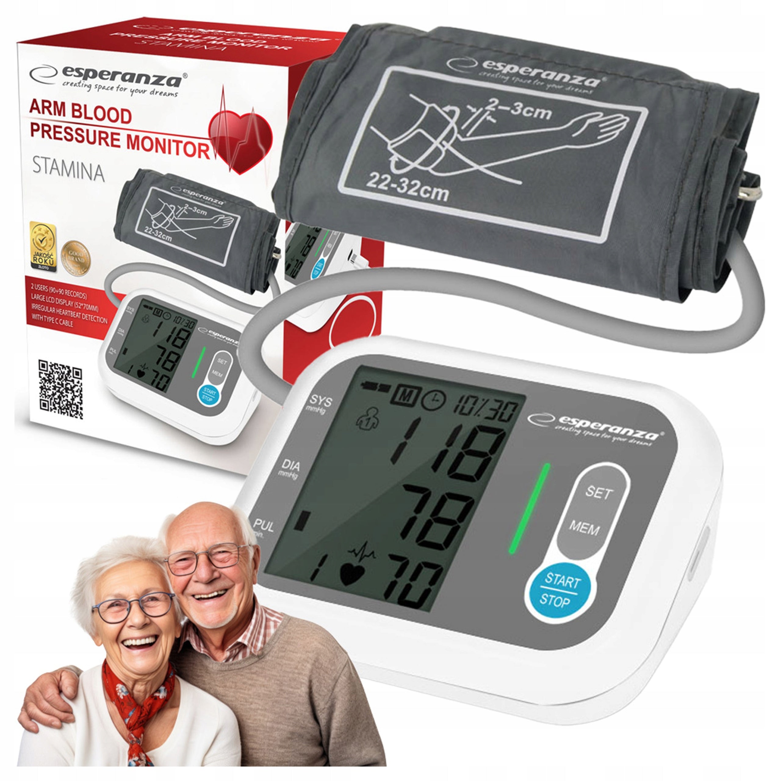 SHOULDER BLOOD PRESSURE MONITOR STAMINA 22-32cm LCD measurement record