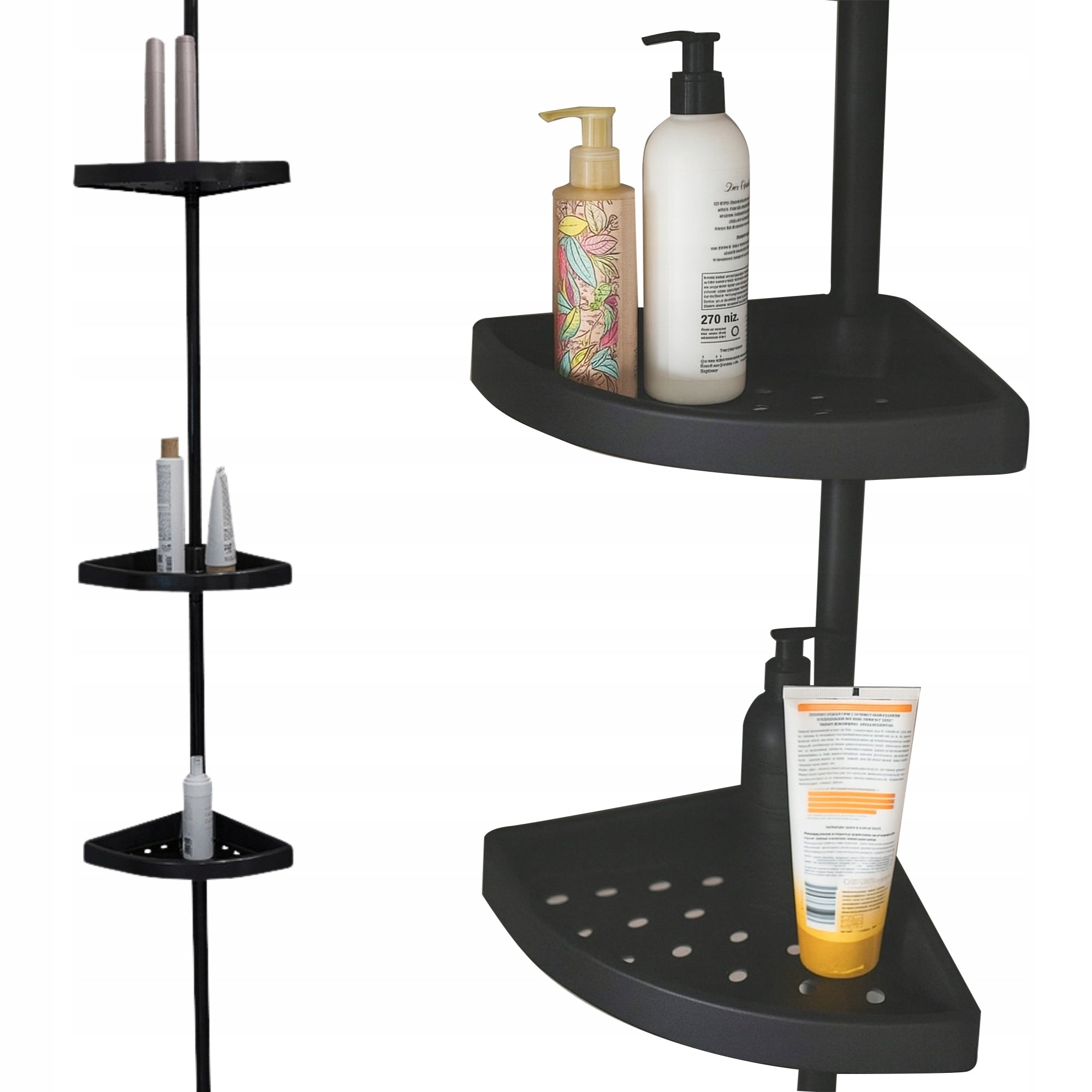 SHOWER BATHROOM SHELF 80-290 BLACK TELESCOPIC CORNER ADJUSTABLE Manufacturer code POLS0003