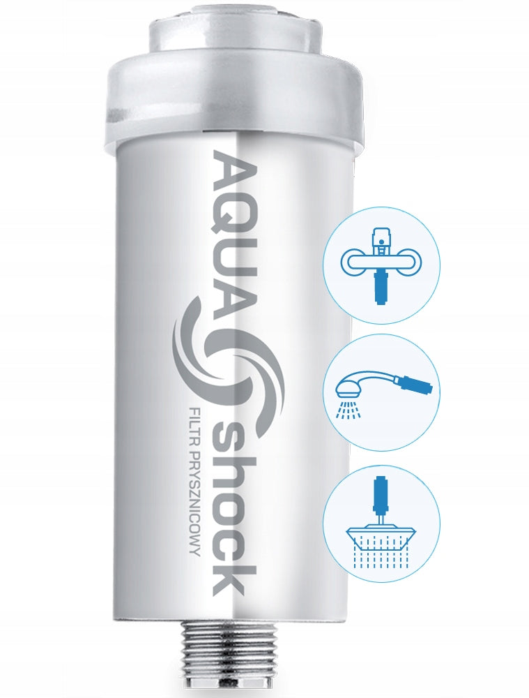 SHOWER WATER FILTER AQUA shock CHROME Silver Brand AQUA Shock