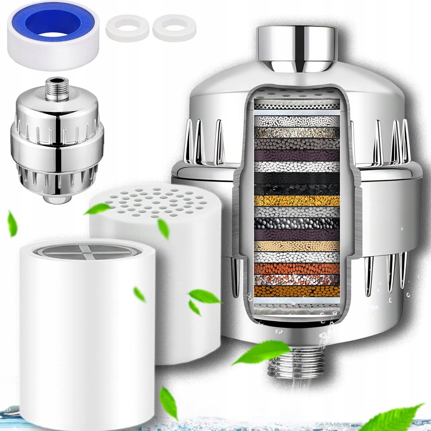 SHOWER WATER FILTER shock Silver with spare cartridge