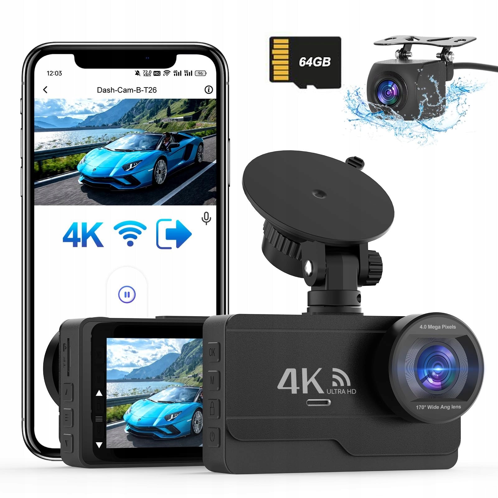 SIGRILL 4K Dash Cam Front/Rear WiFi 64GB Night Vision