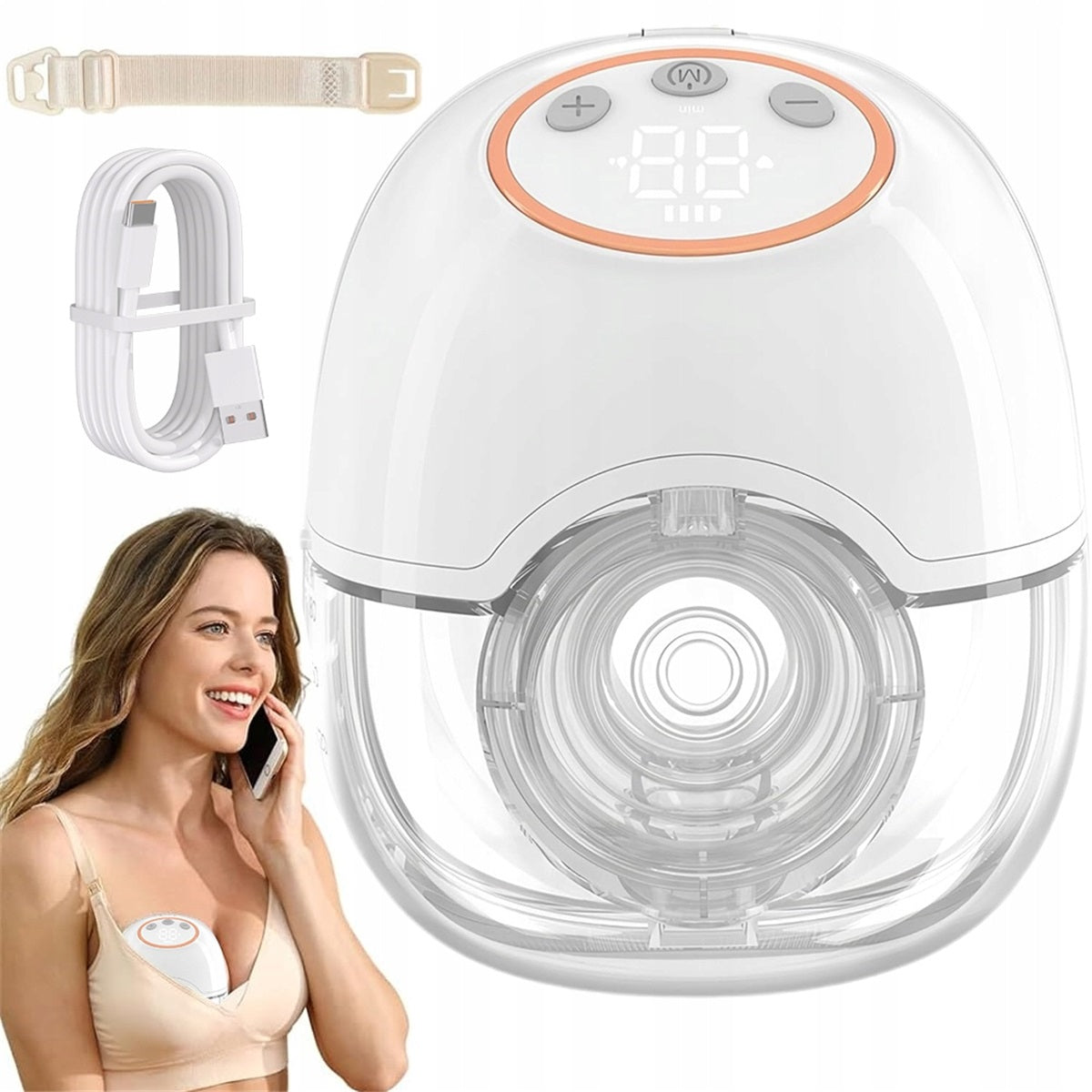 SILENT BREAST PUMP 45DB 150ML WITH REVERSE PROTECTION AND USB-C CABLE Packaging status original
